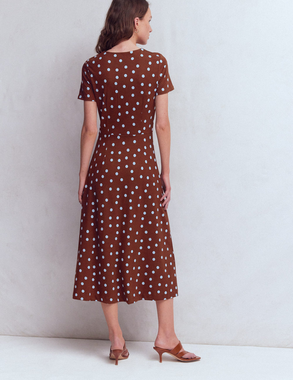 Una Ruched Front Ponte Dress-Raw Umber, Painted Dot - Image 3
