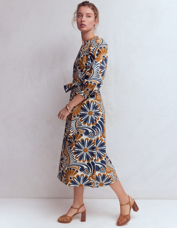 Octavia Cotton Dress-Navy Euphoric Gardens