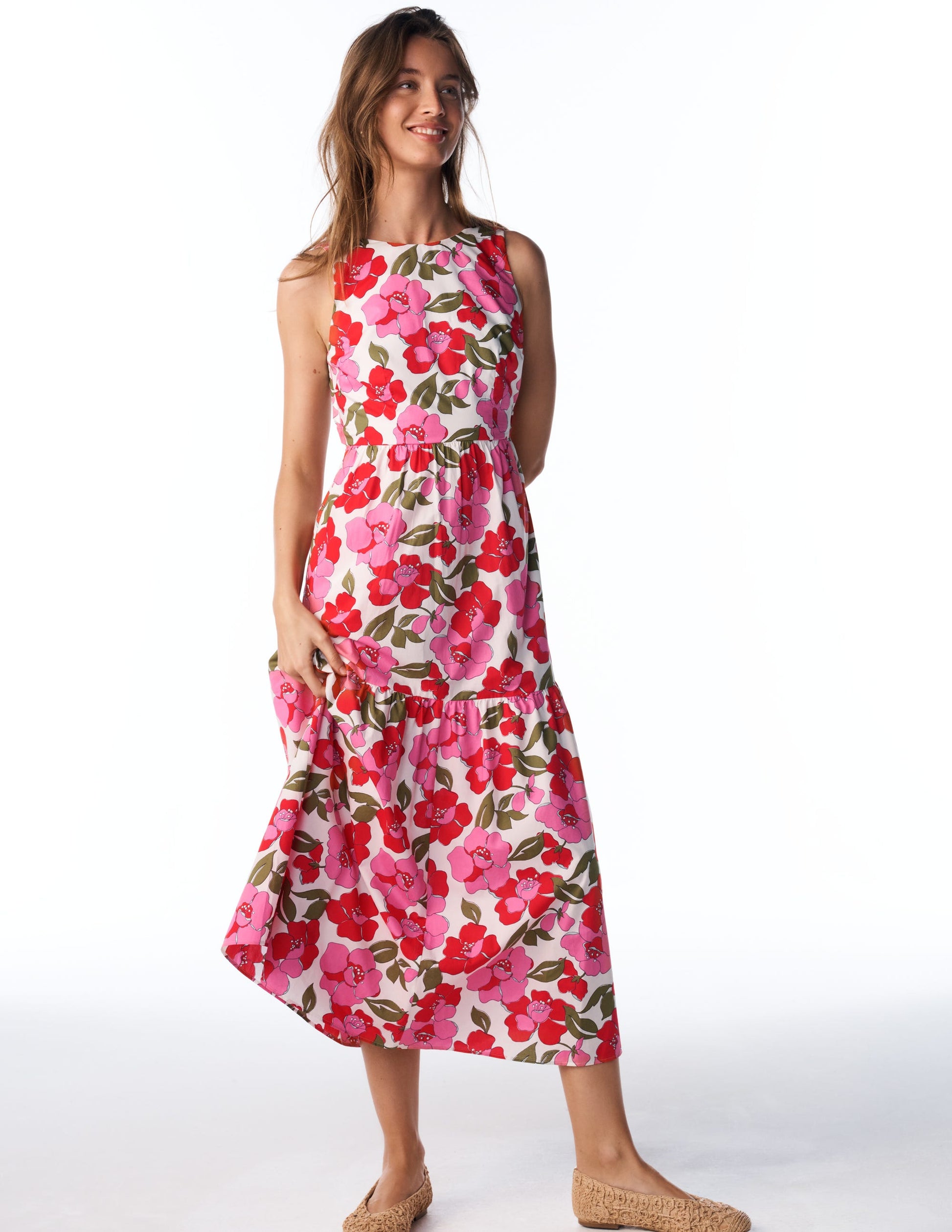 Sleeveless Poplin Dress-Pink Radiant Bloom-1