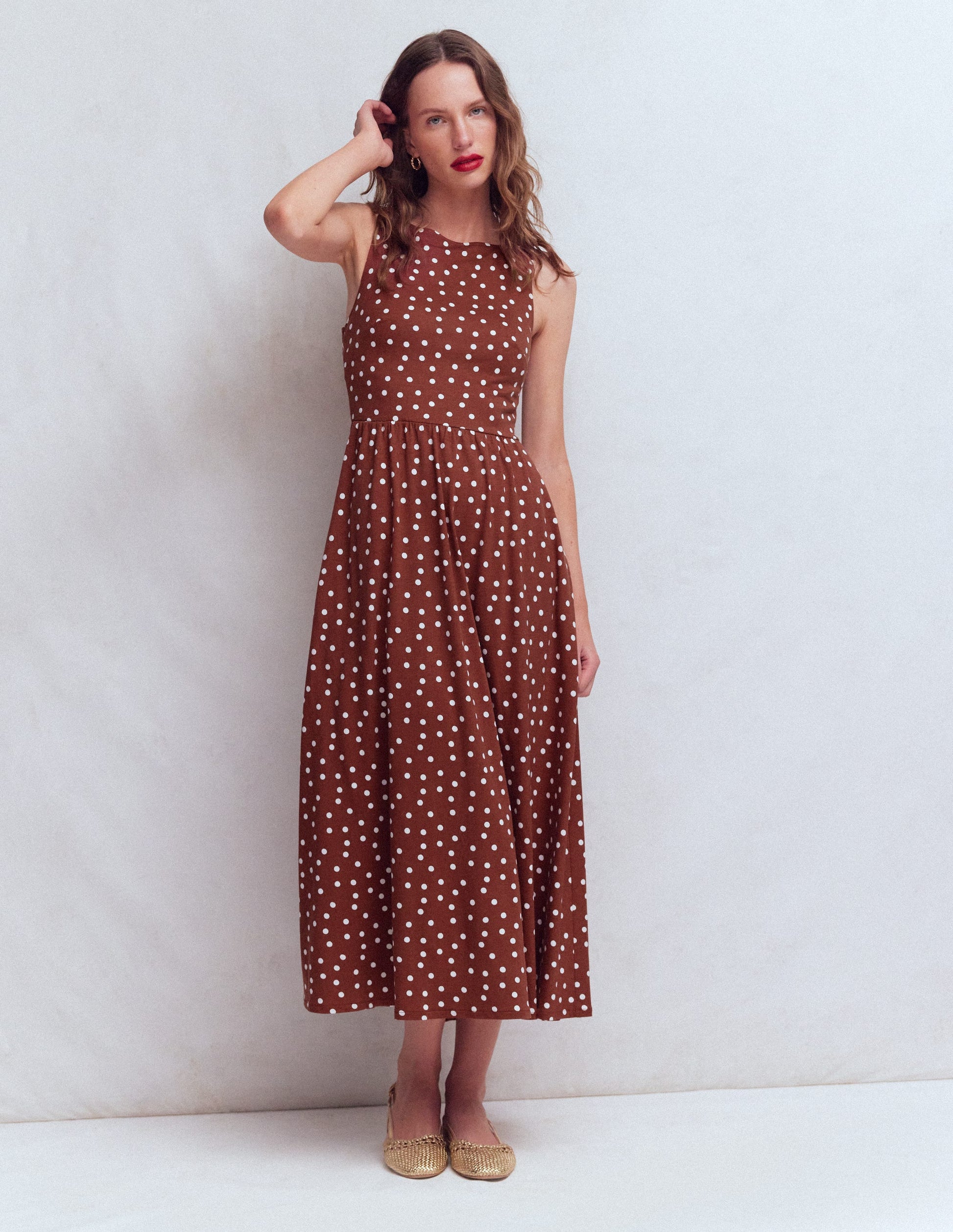 Saoirse Smock Back Dress-Roasted Brown, Painted Dot-1
