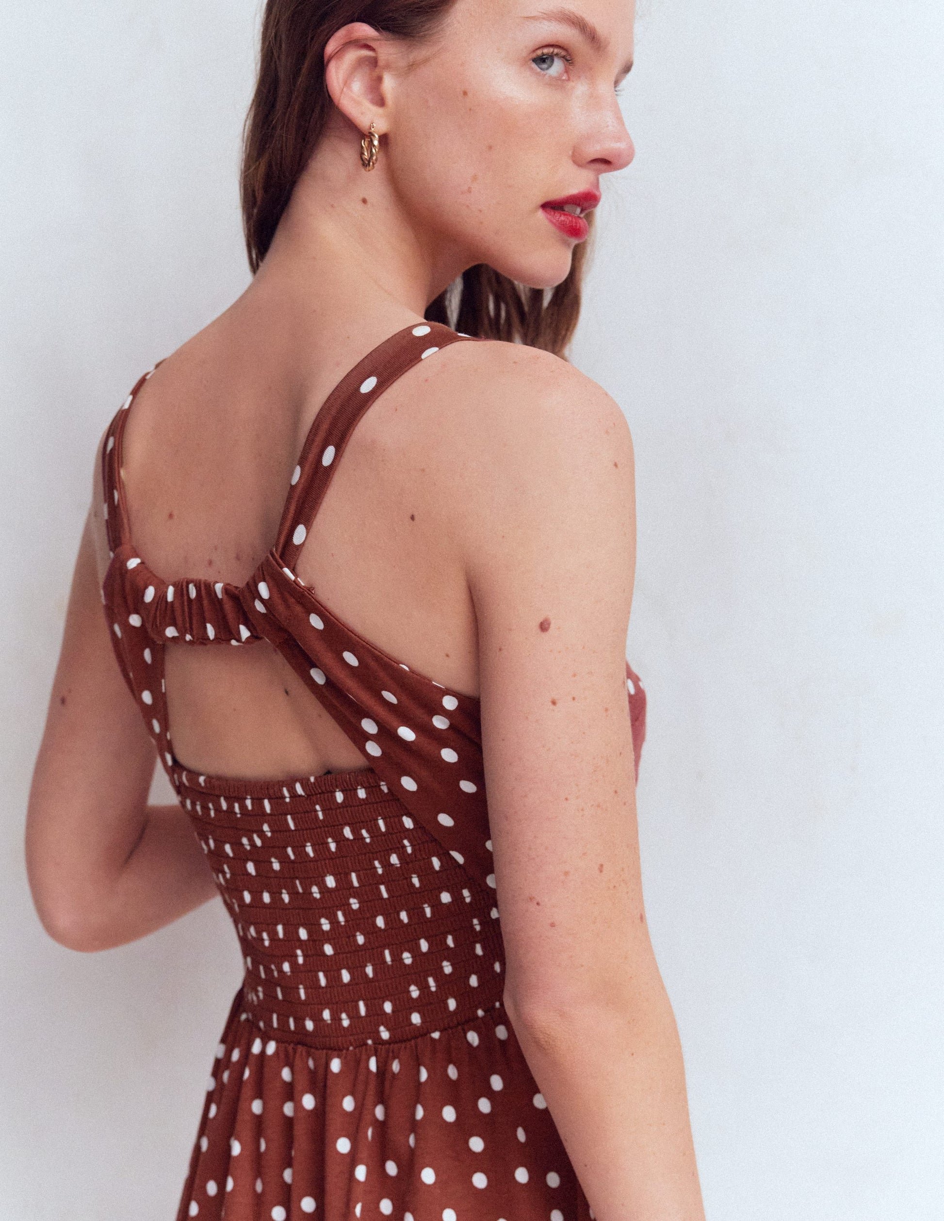 Saoirse Smock Back Dress-Roasted Brown, Painted Dot-2