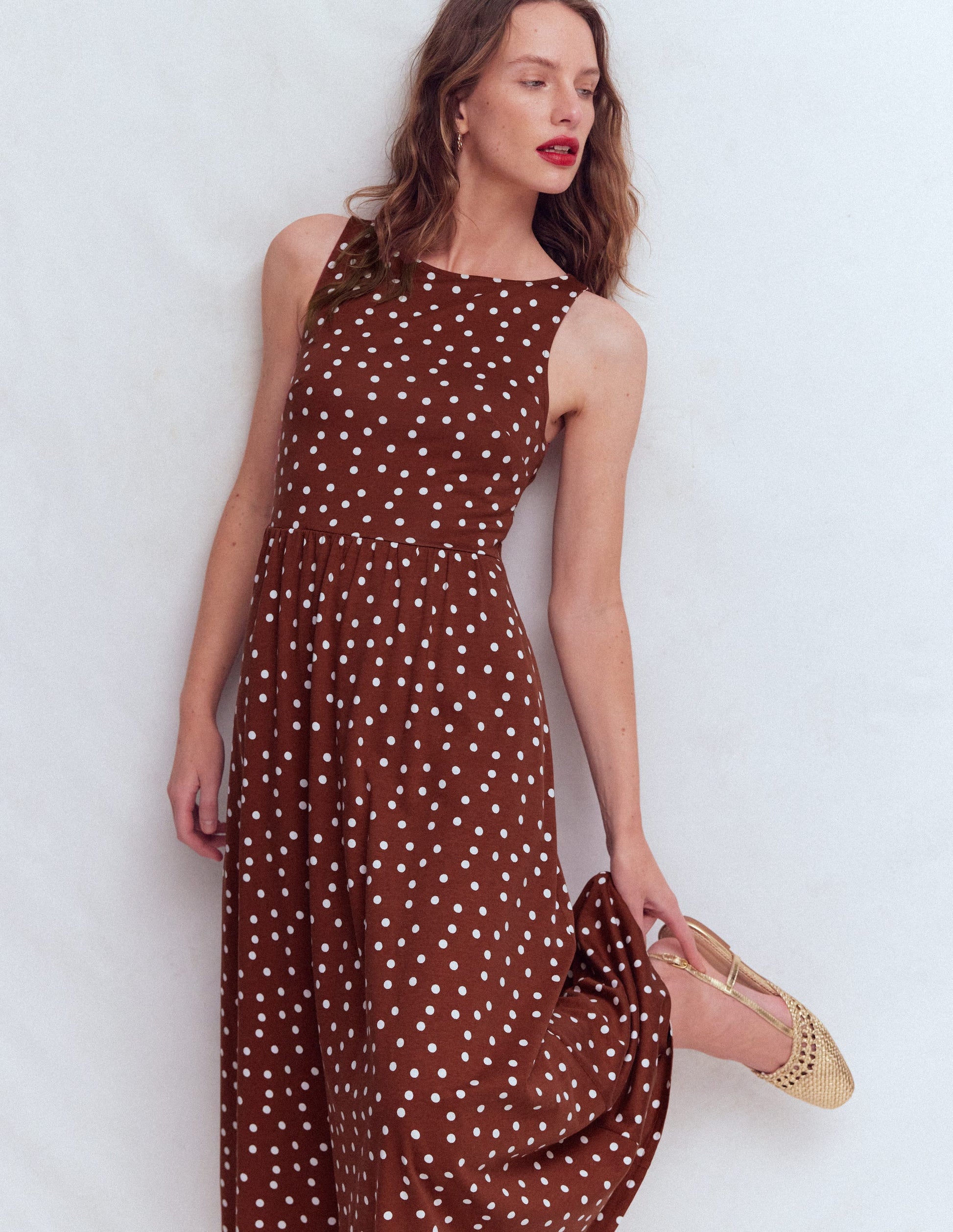 Saoirse Smock Back Dress-Roasted Brown, Painted Dot-4