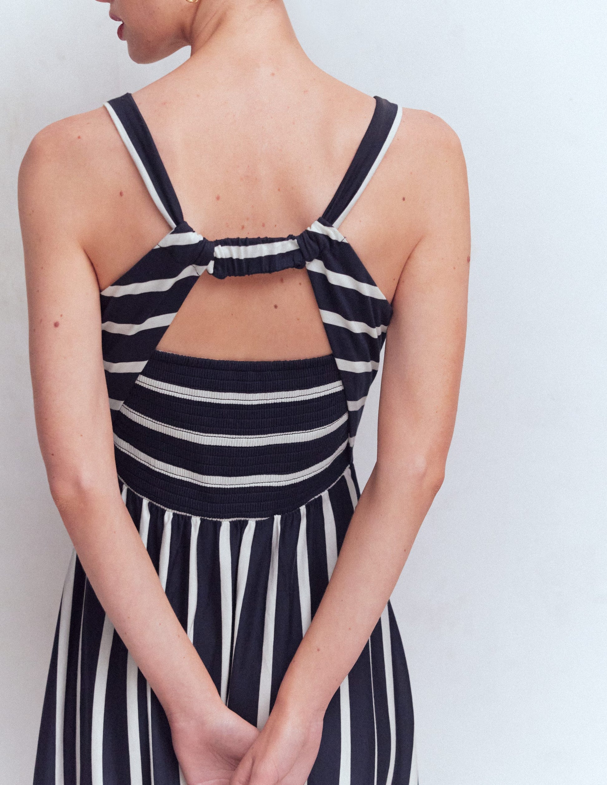 Saoirse Smock Back Dress-Navy, Ivory Stripe-3
