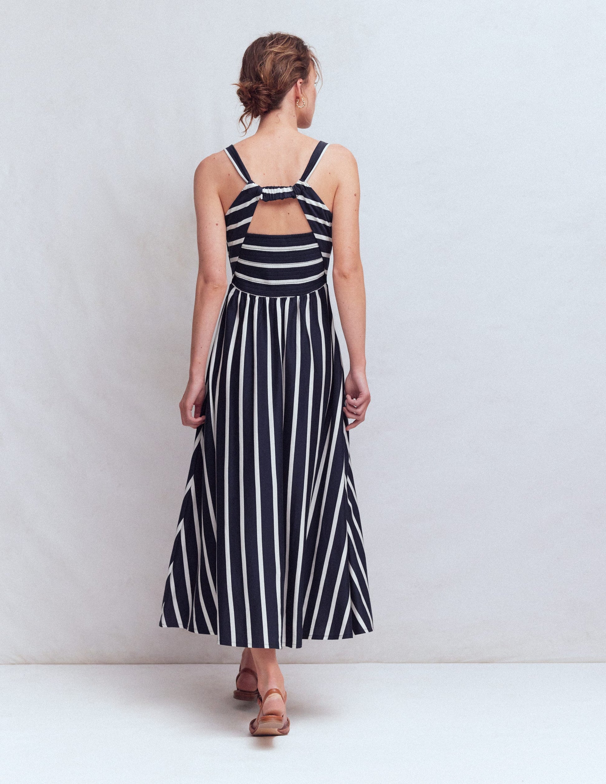 Saoirse Smock Back Dress-Navy, Ivory Stripe-4