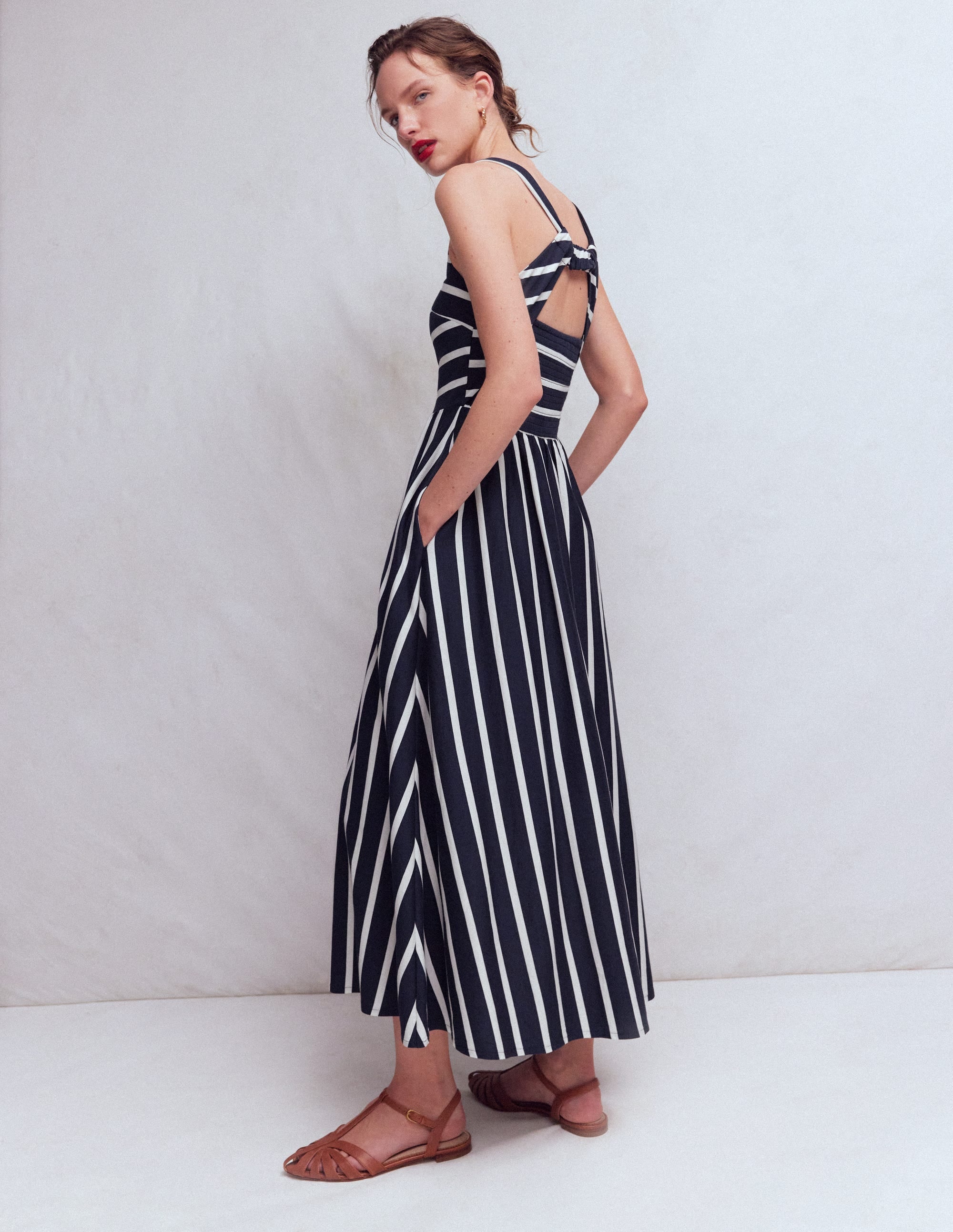 Saoirse Smock Back Dress-Navy, Ivory Stripe - Image 5
