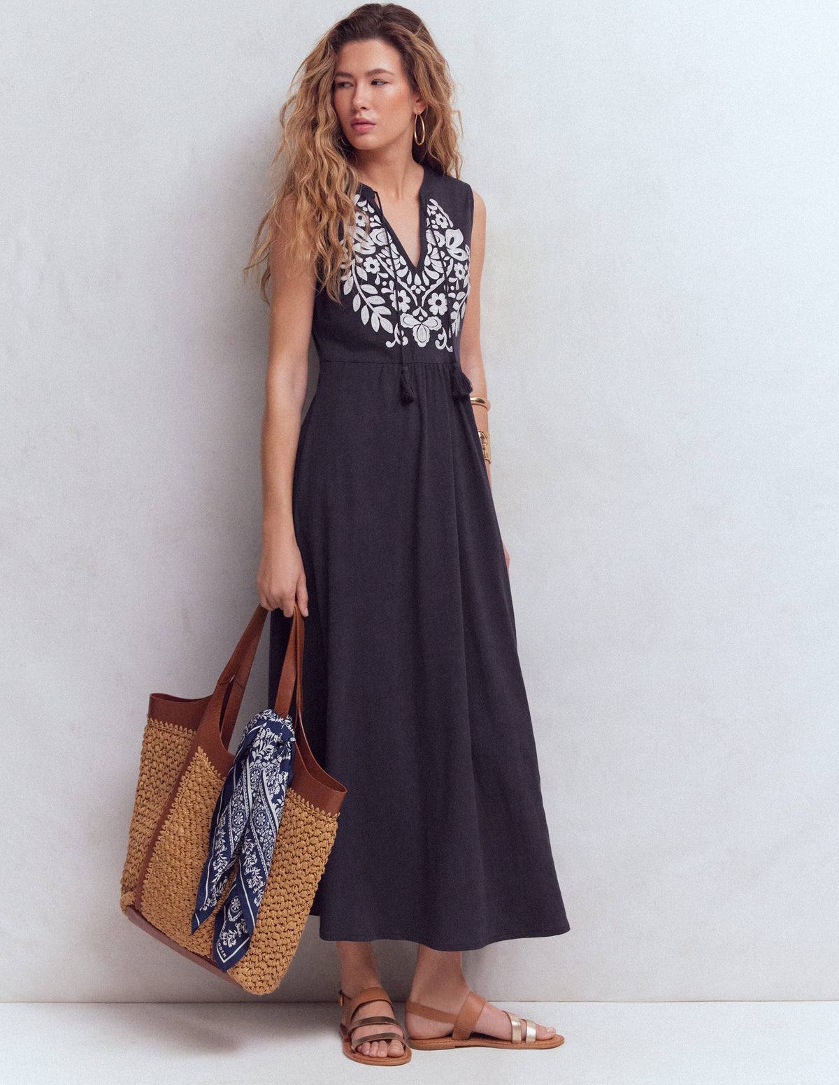 Notch Neck Jersey Maxi Dress-Navy - Image 1