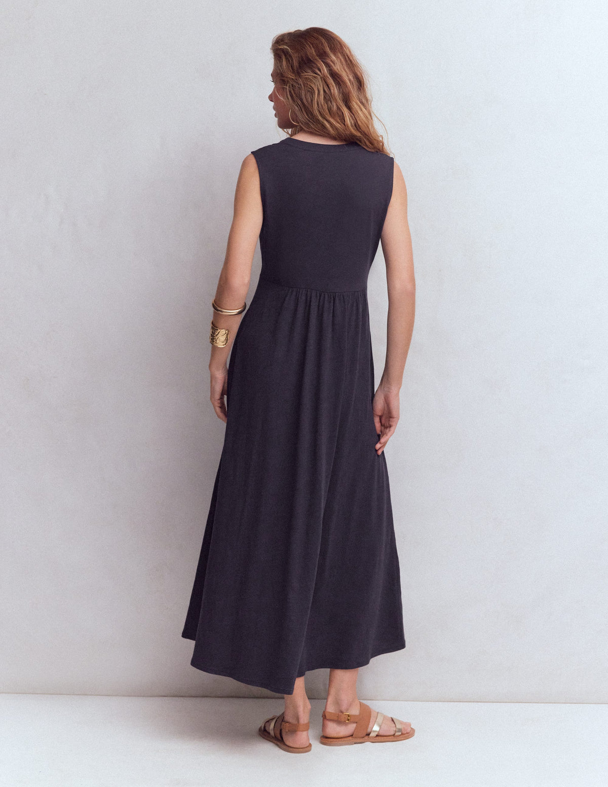 Notch Neck Jersey Maxi Dress-Navy - Image 3