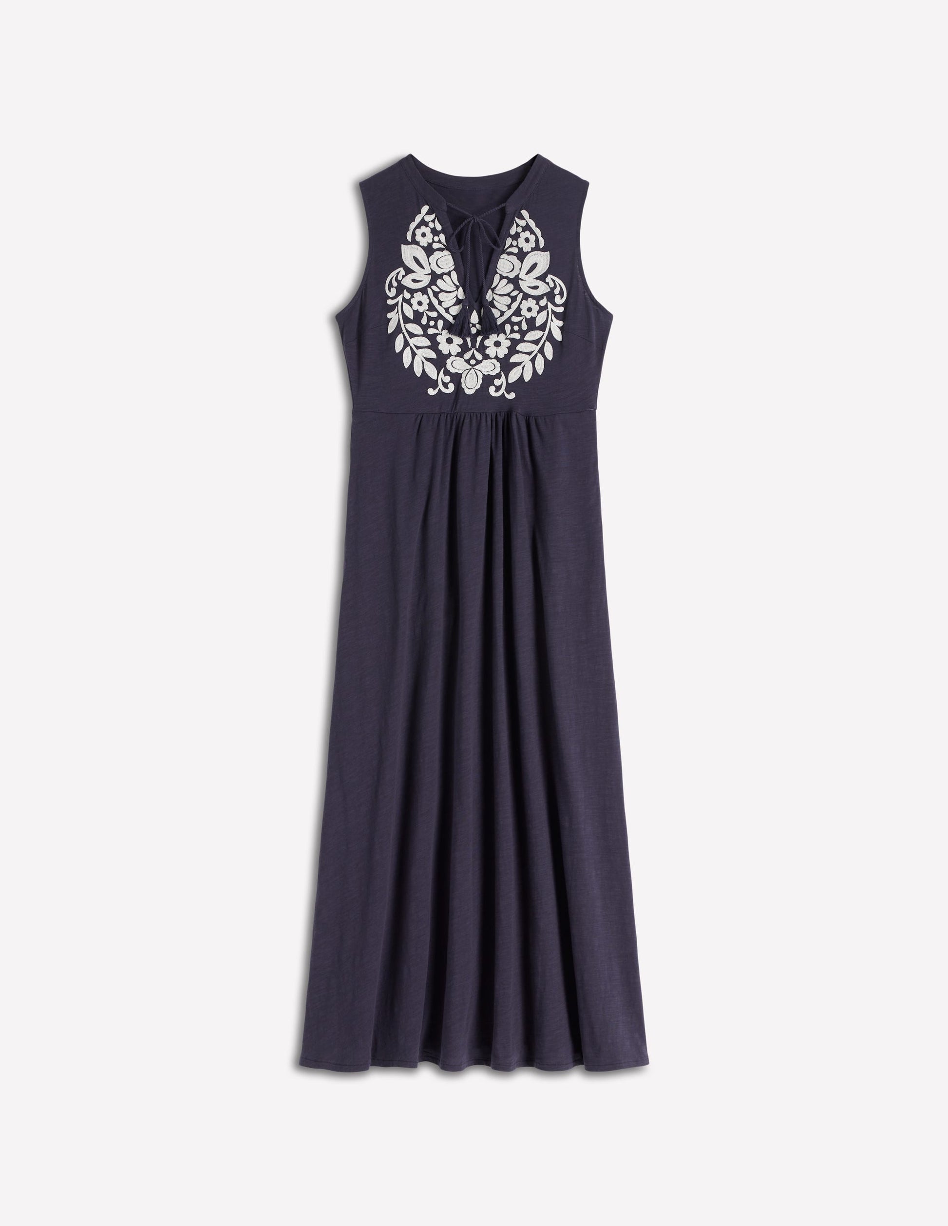 Notch Neck Jersey Maxi Dress-Navy-5