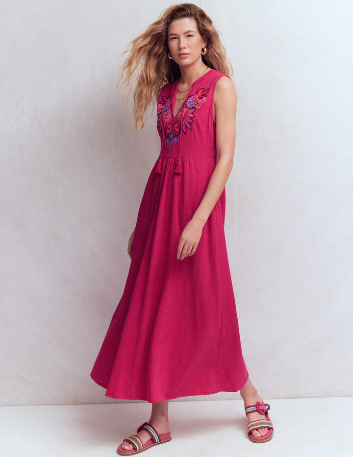 Notch Neck Jersey Maxi Dress-Granita
