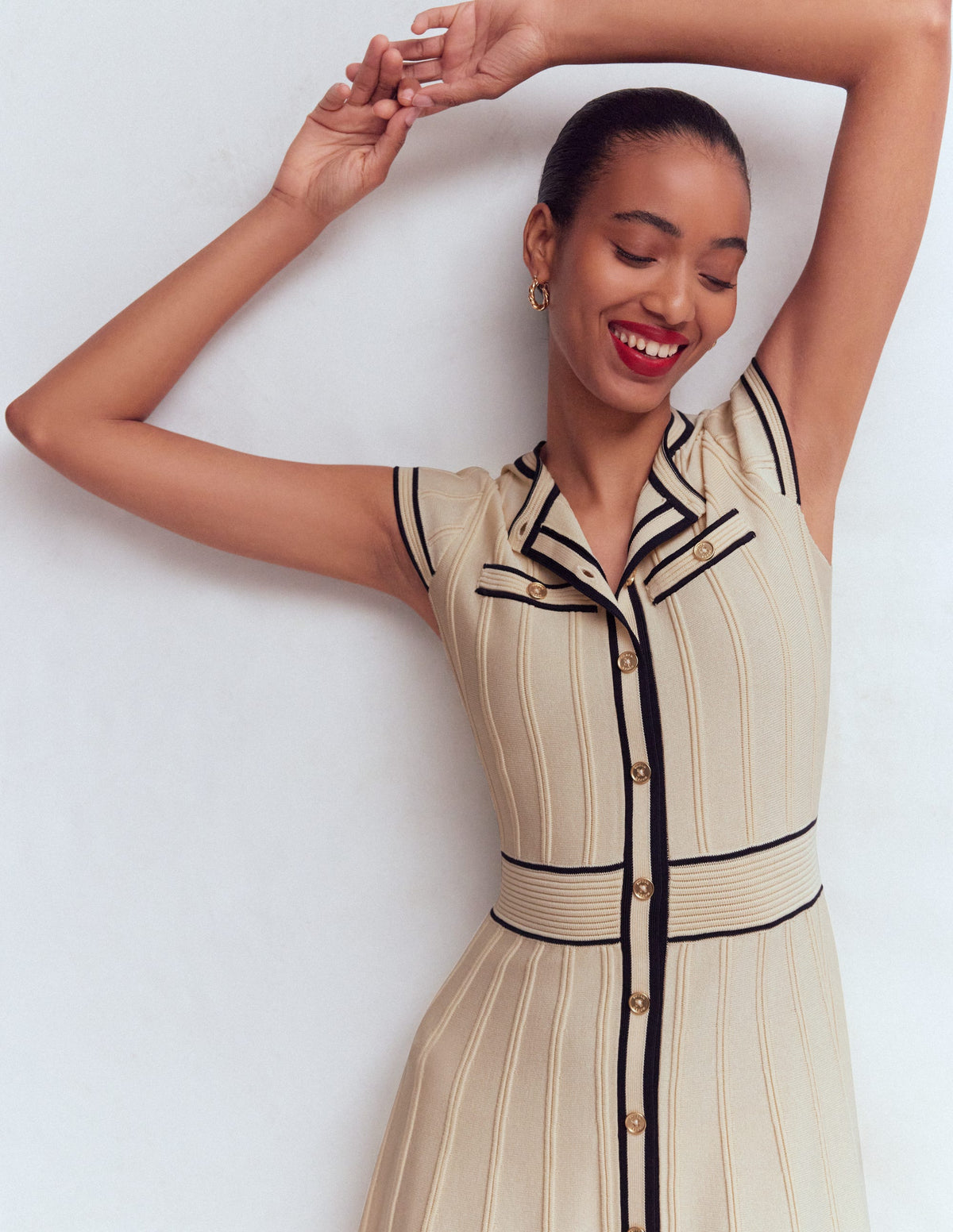 Cap Sleeve Knitted Dress-Warm Ivory - Image 2