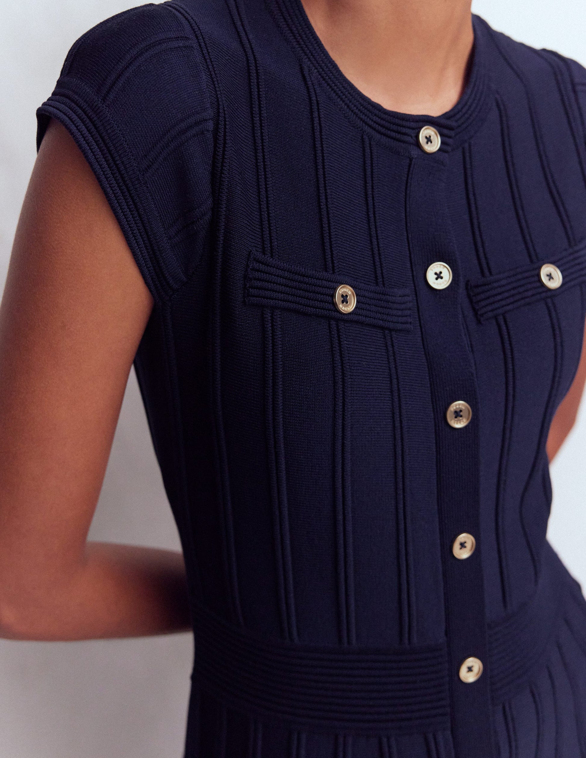 Cap Sleeve Knitted Dress-Navy-2