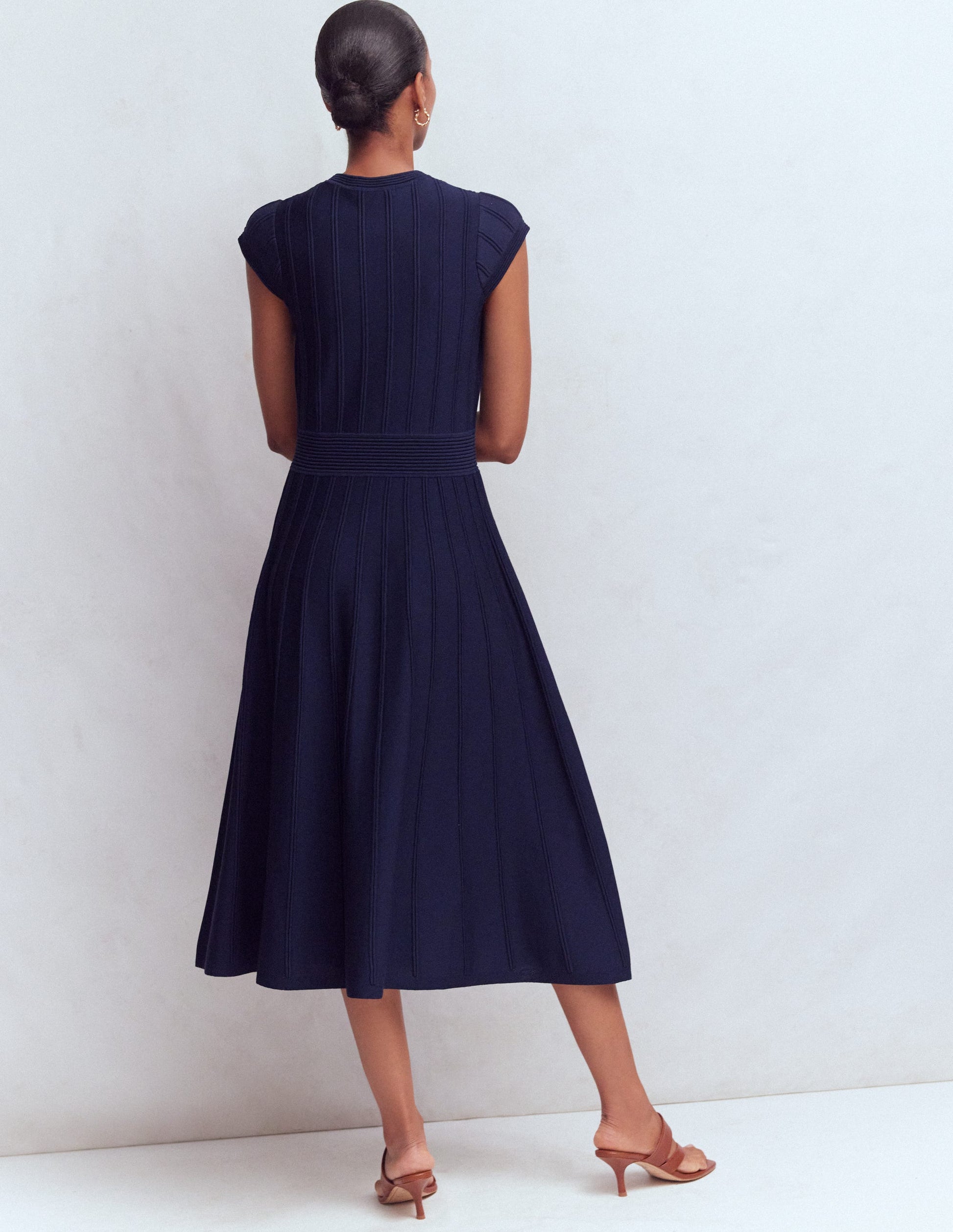 Cap Sleeve Knitted Dress-Navy-3