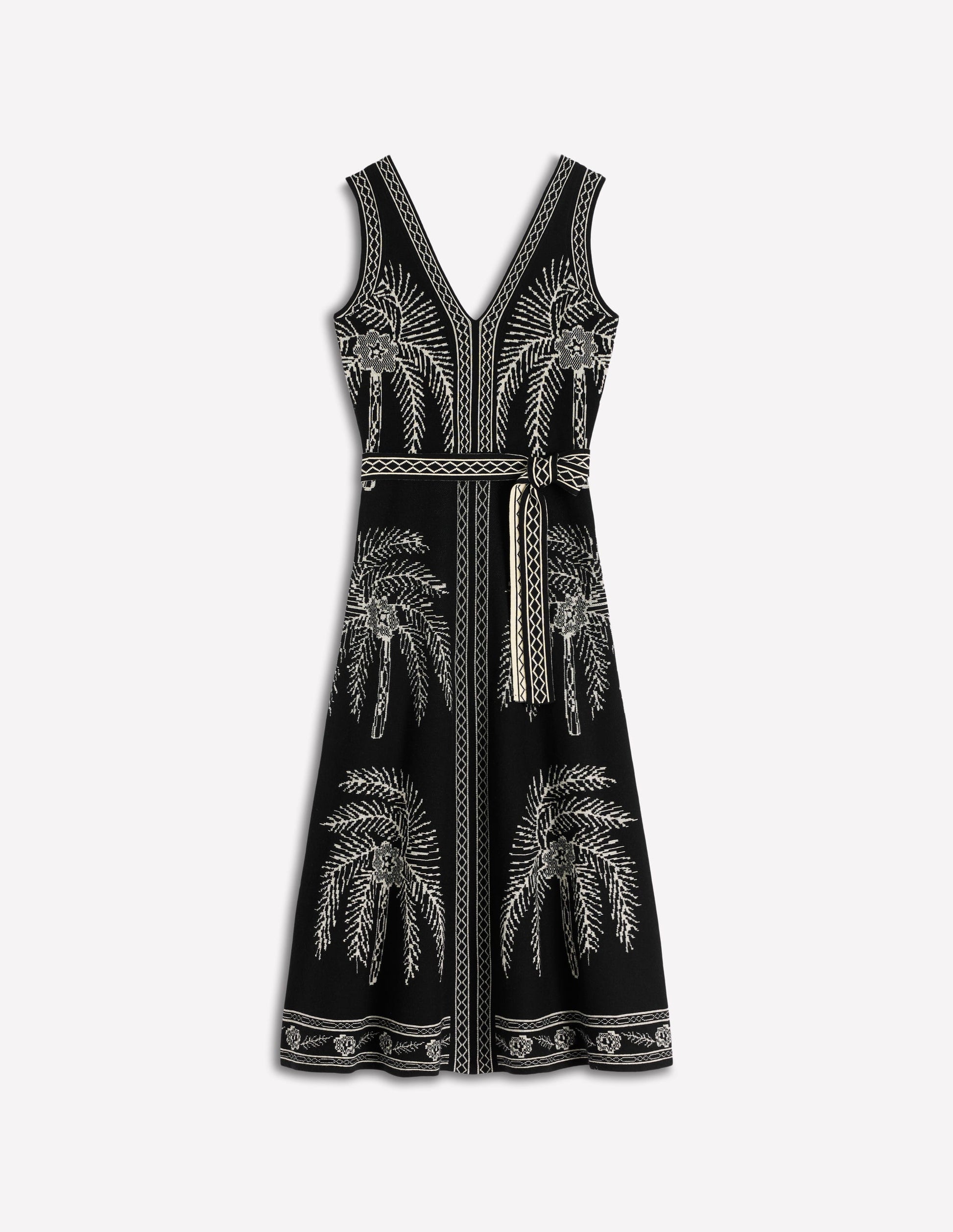 V Neck Jacquard Dress-Palm Jacquard-8