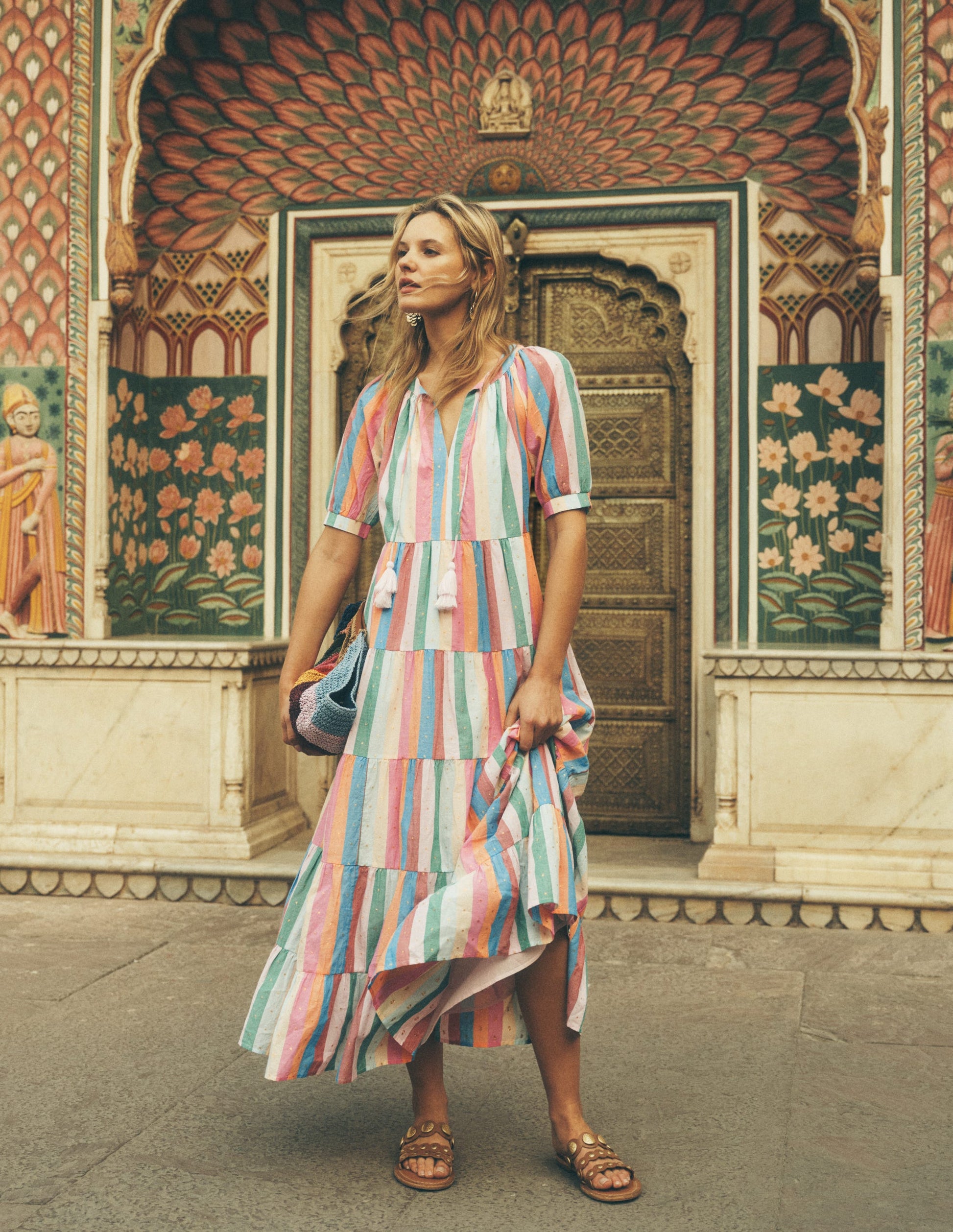 Multi Tiered Maxi Dress-Multi Clipped Stripe-7