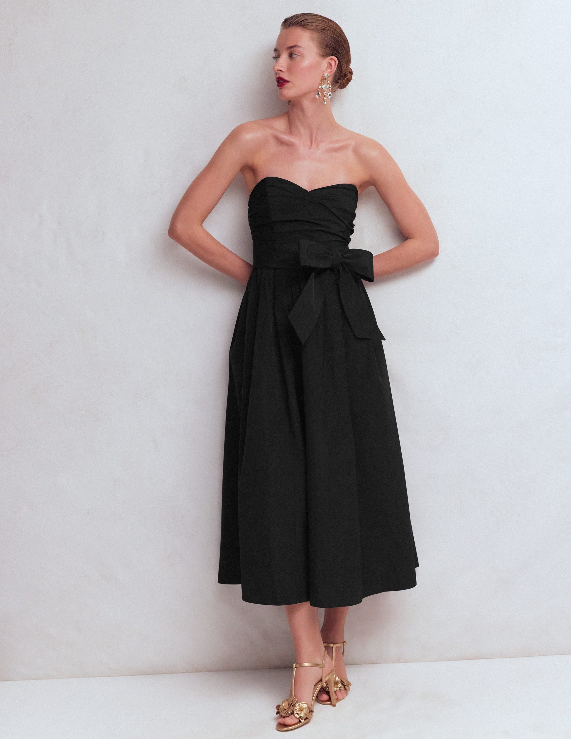 black taffeta dress bridesmaid Strapless Taffeta Dress-Black