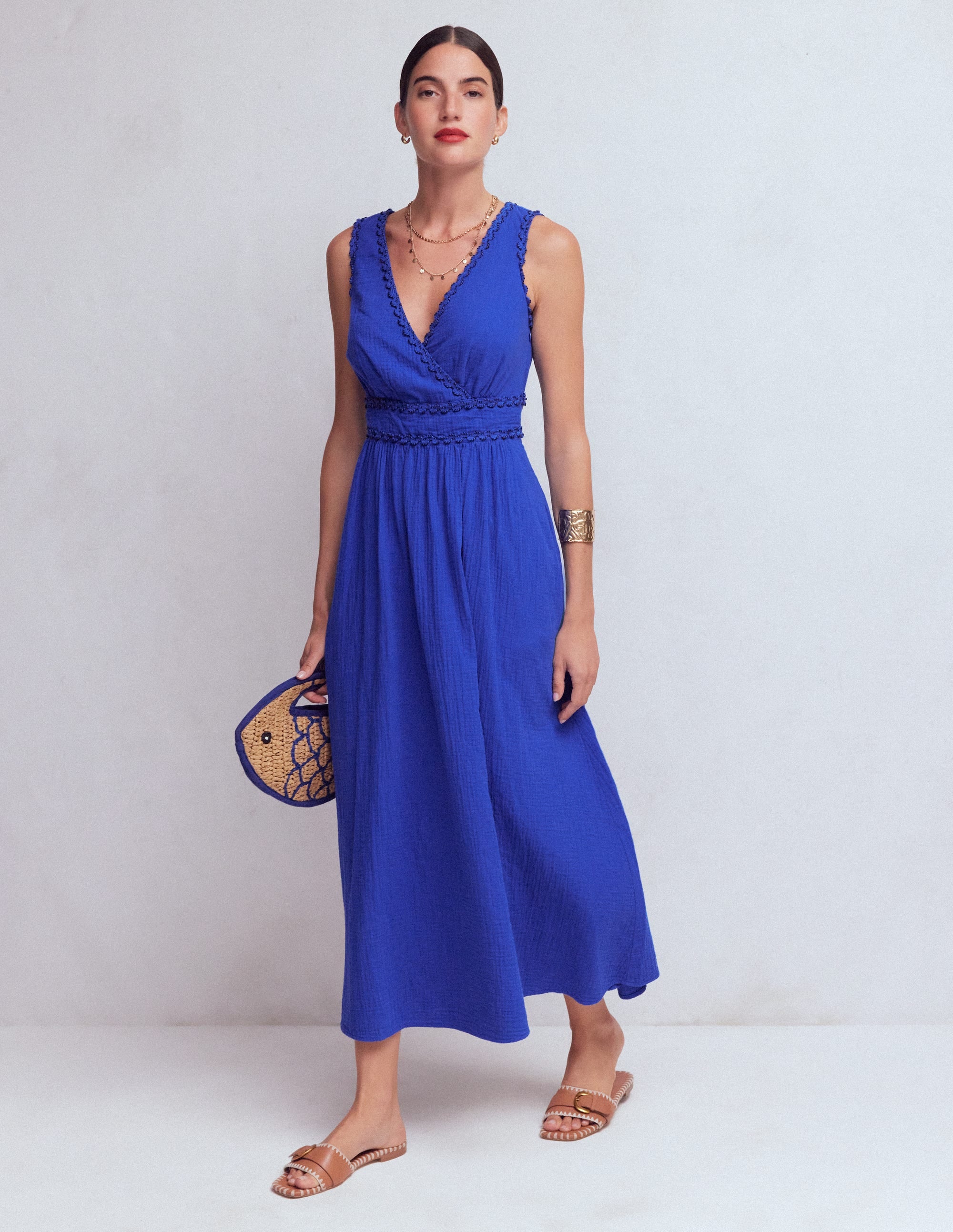 Lorna Trim Double Cloth Dress-Bright Blue - Image 1
