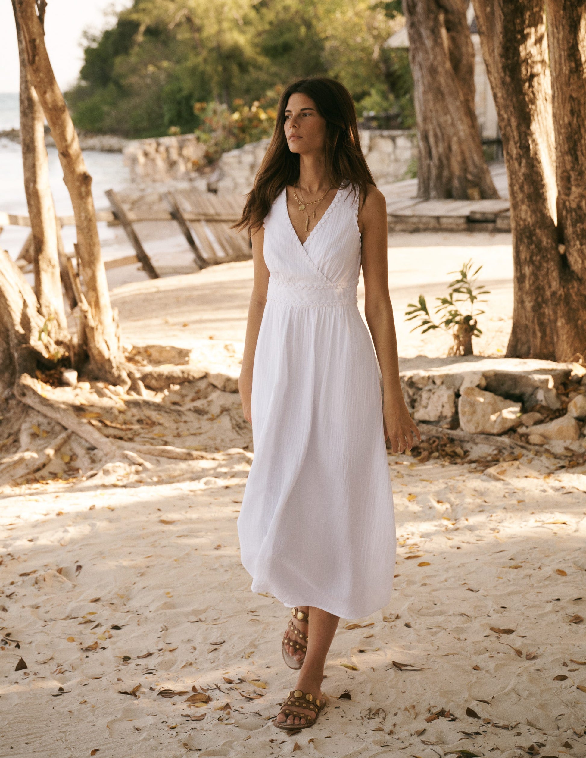 Lorna Trim Double Cloth Dress - White