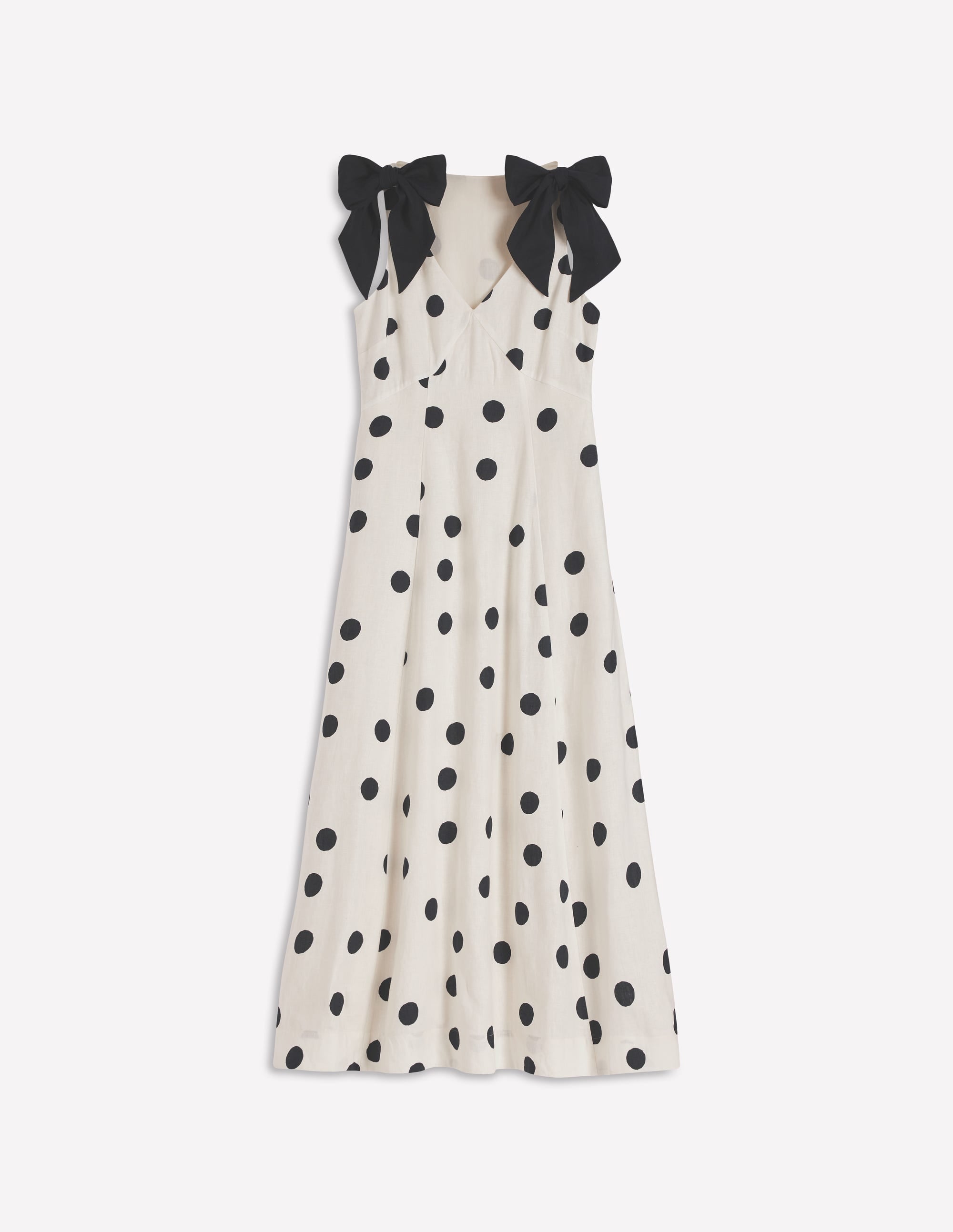 Bow Detail Linen Empire Dress-Ivory Painted Dot Spaced - Image 7