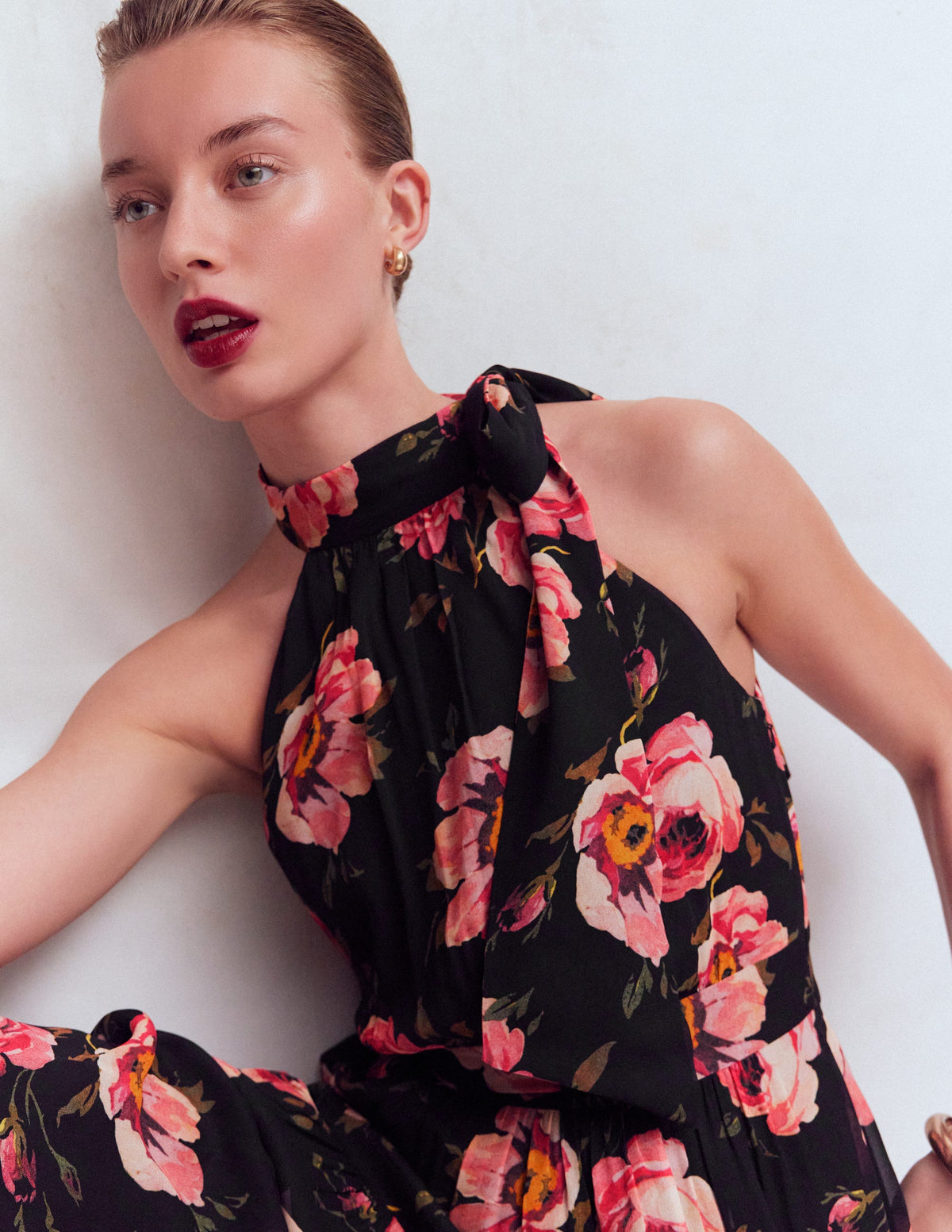 Roisin Tie Neck Maxi Dress-Black Whimsical Roses - Image 2