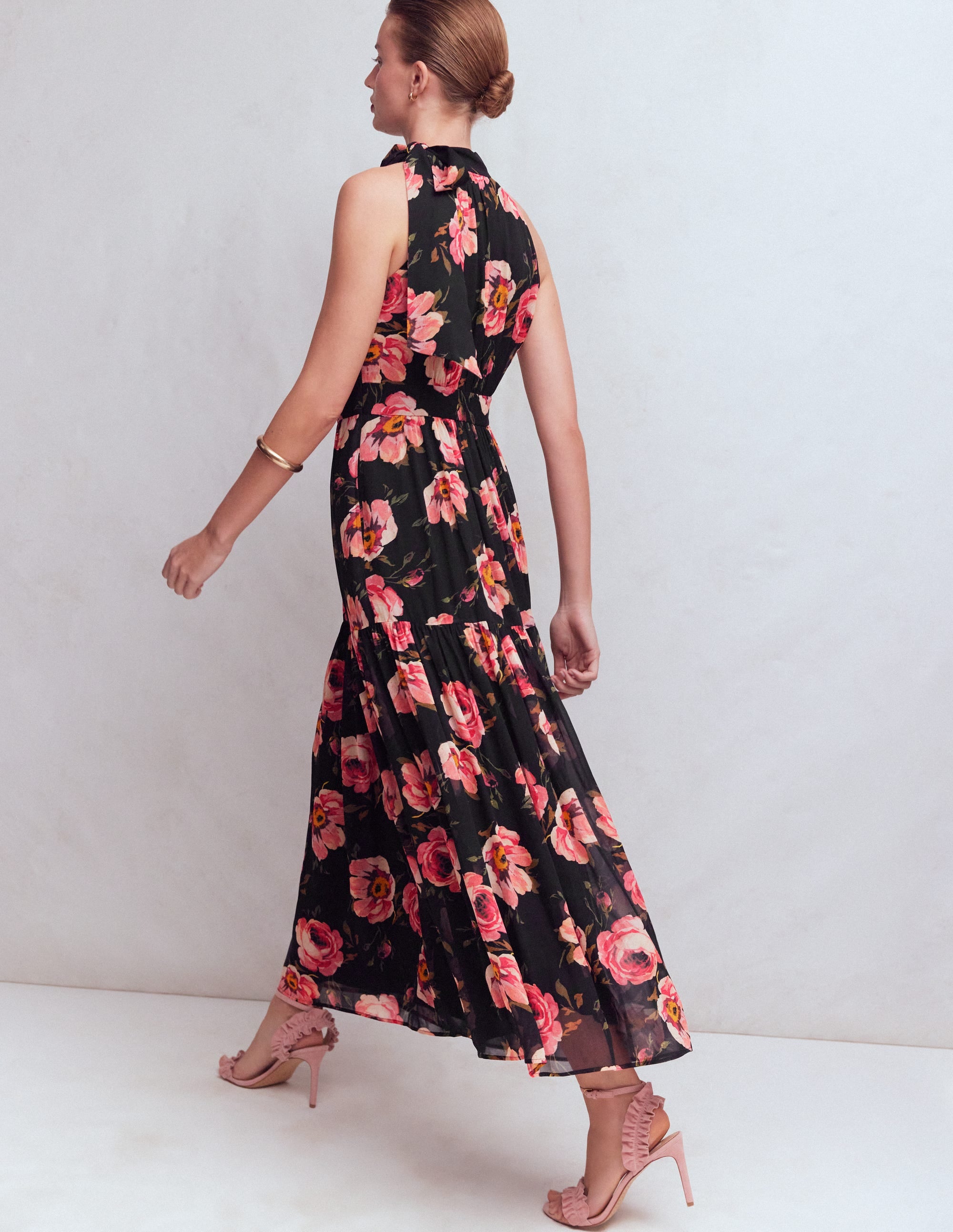 Roisin Tie Neck Maxi Dress-Black Whimsical Roses - Image 3