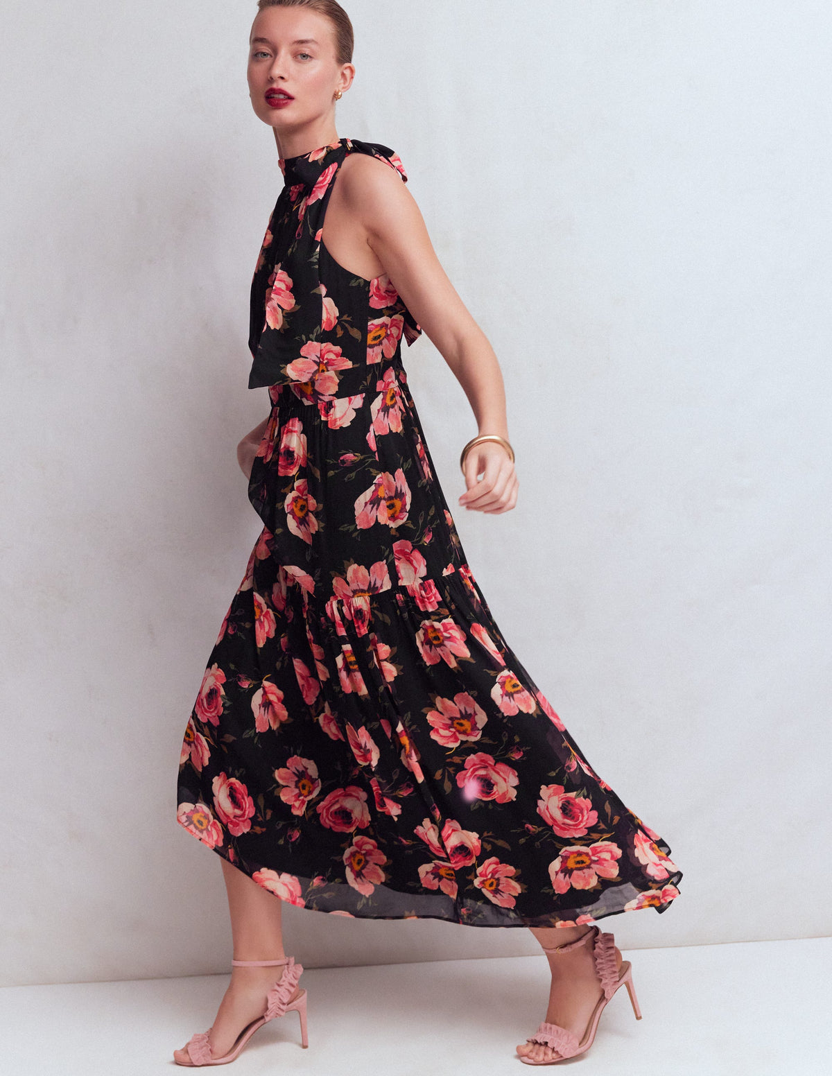 Roisin Tie Neck Maxi Dress-Black Whimsical Roses - Image 5