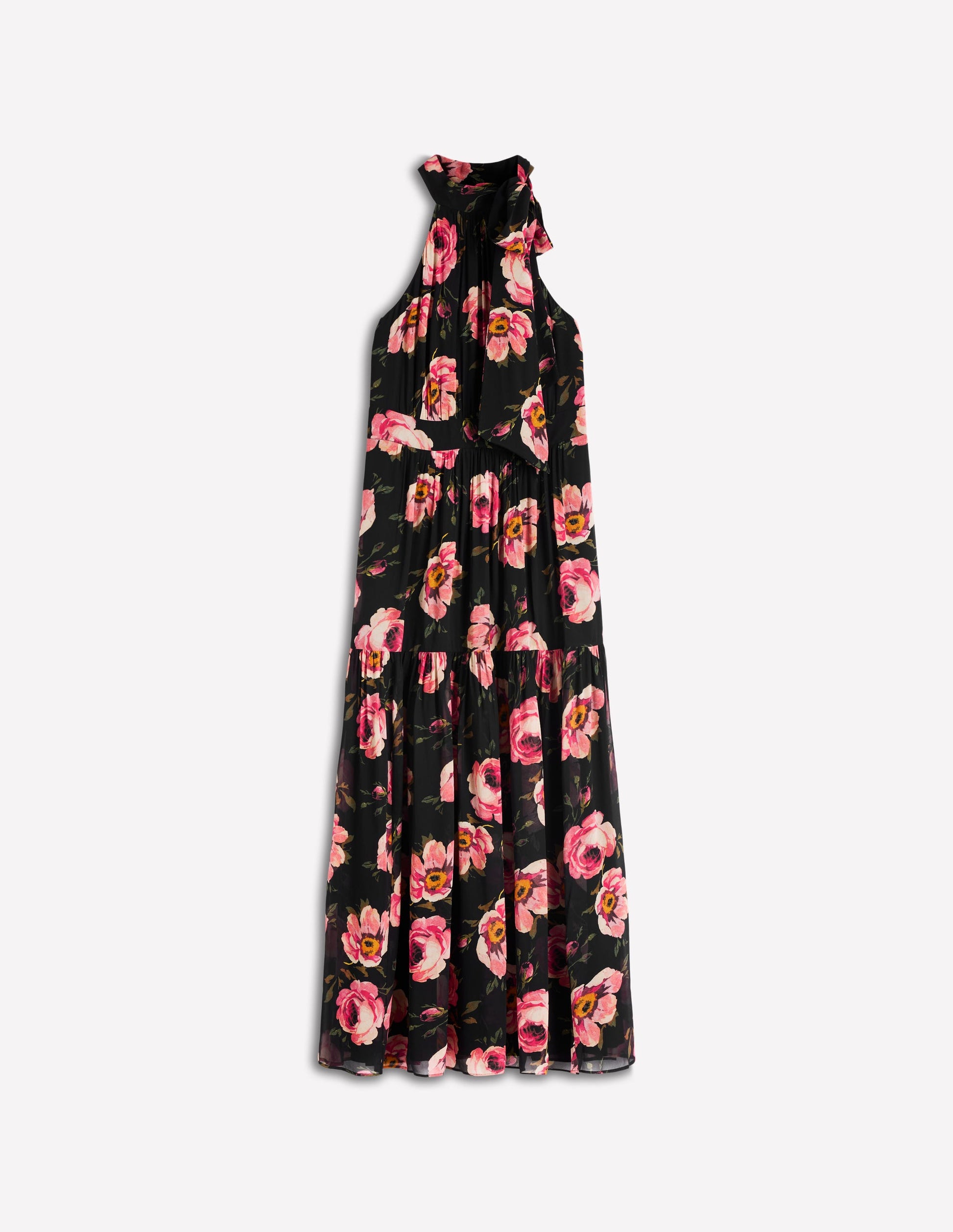 Roisin Tie Neck Maxi Dress-Black Whimsical Roses-8