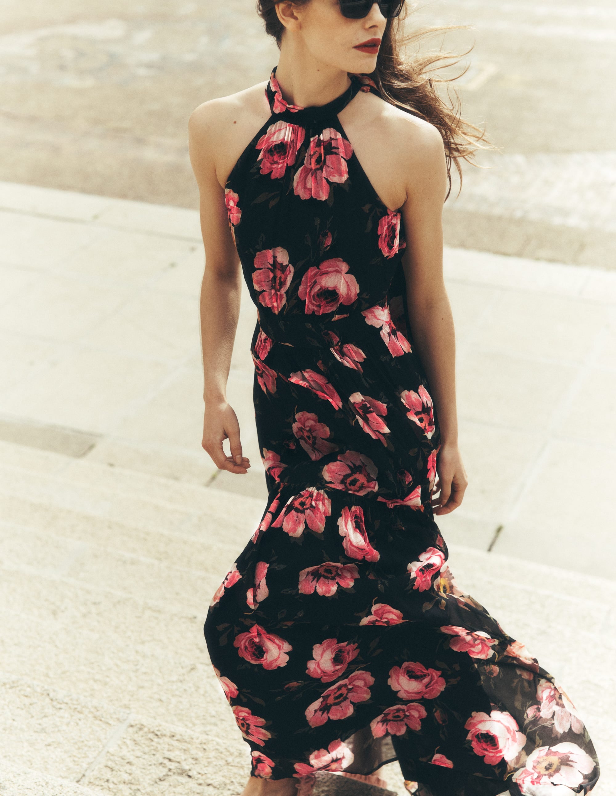 Roisin Tie Neck Maxi Dress-Black Whimsical Roses - Image 6
