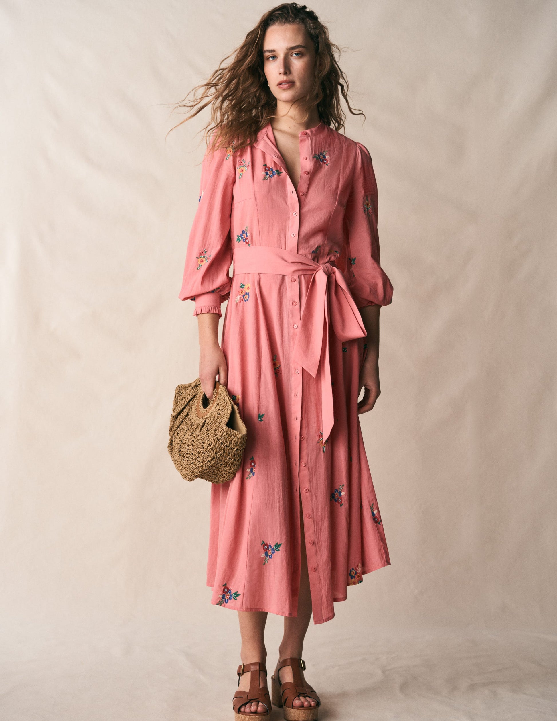 Embroidered Shirt Dress-Pink Embroidery-7