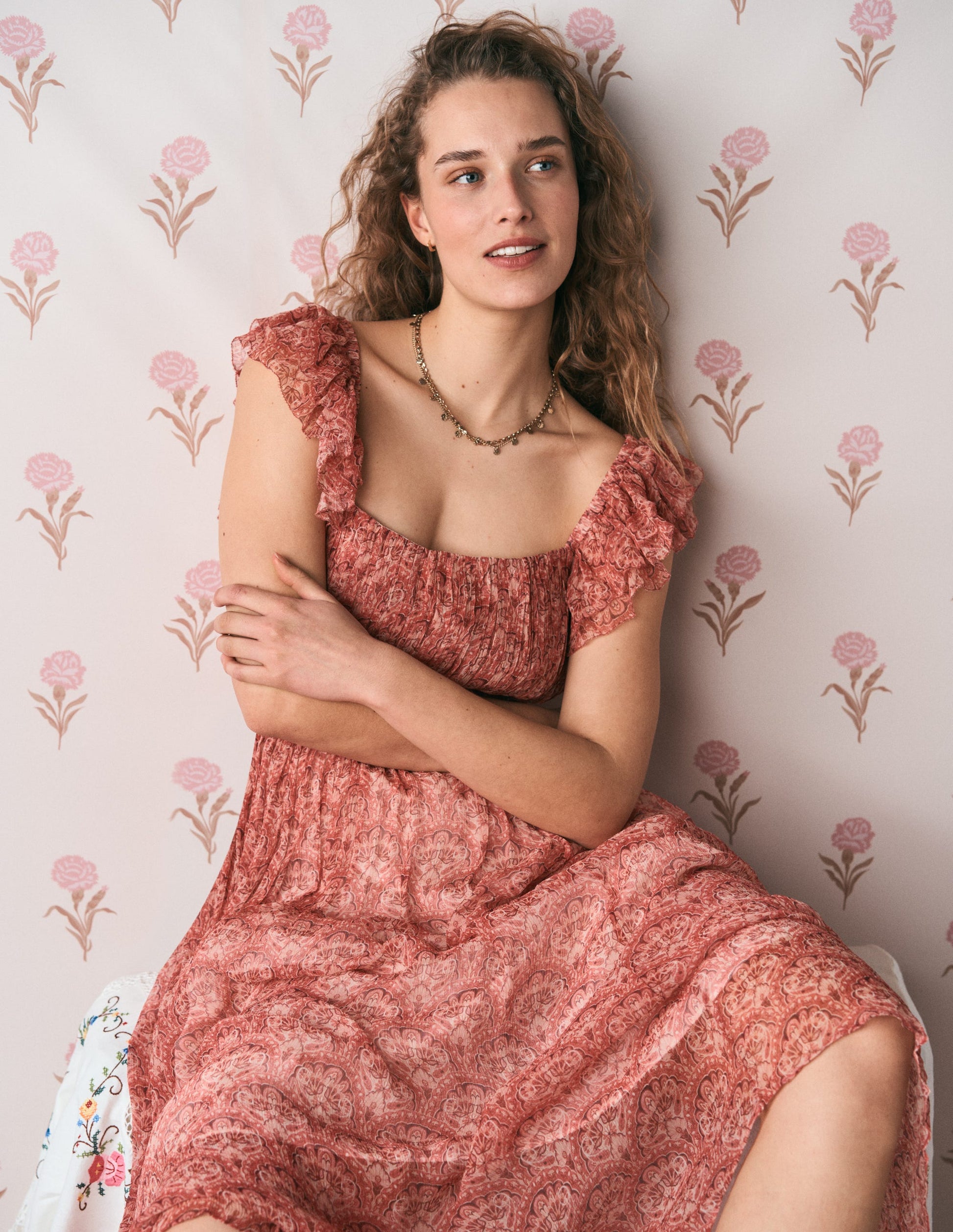 Crinkle Chiffon Maxi Dress-Pink Paradise Gardens-7