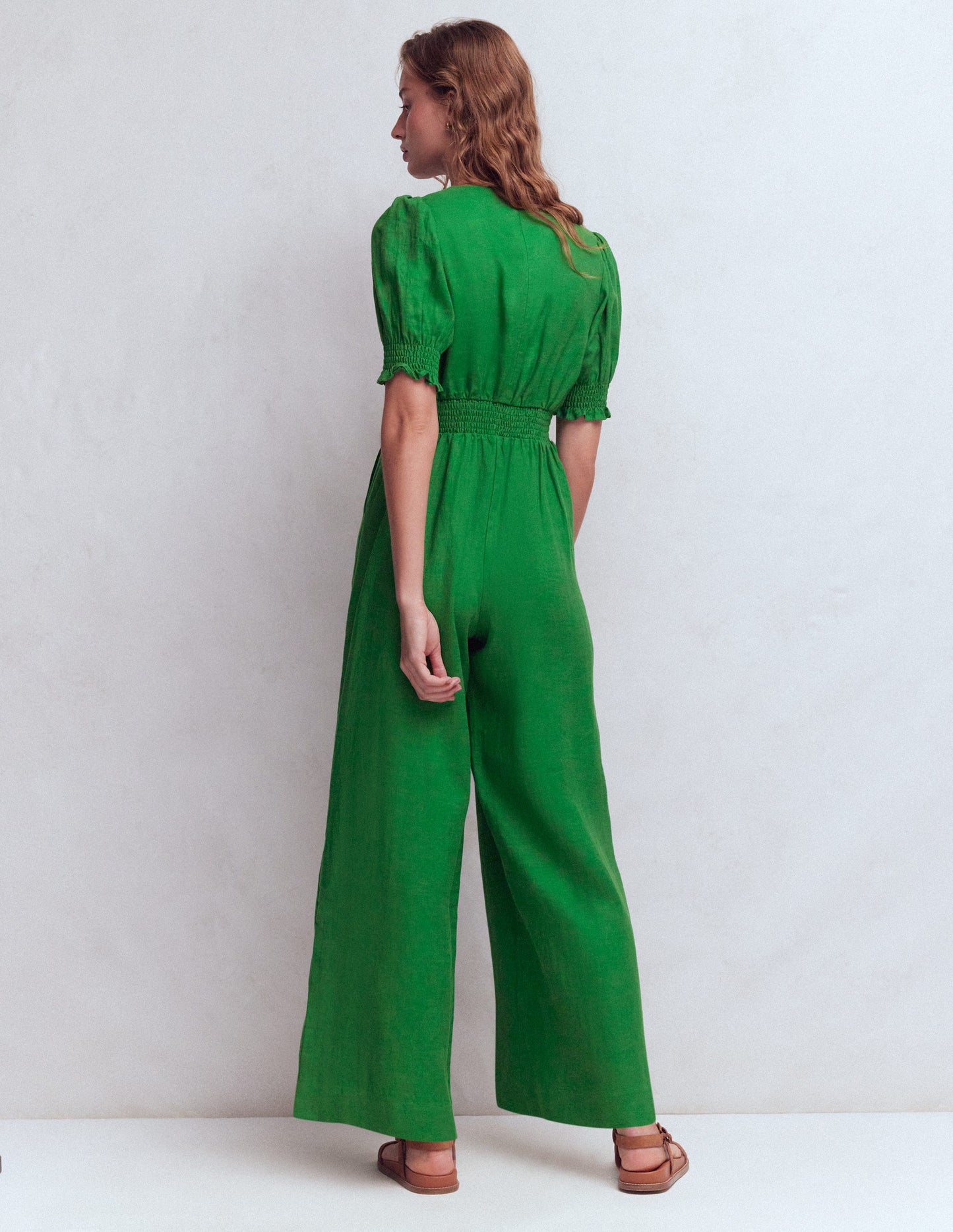 Anna Linen Jumpsuit-Highland Green