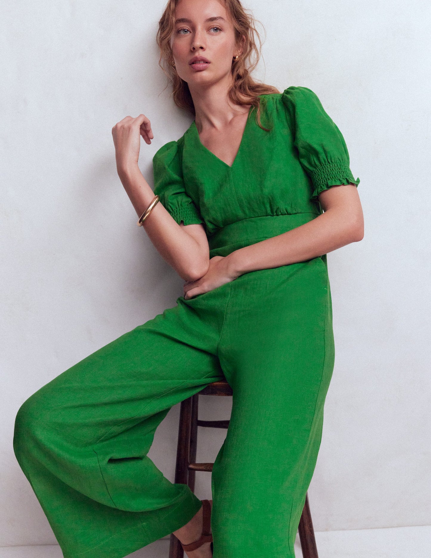 Anna Linen Jumpsuit-Highland Green