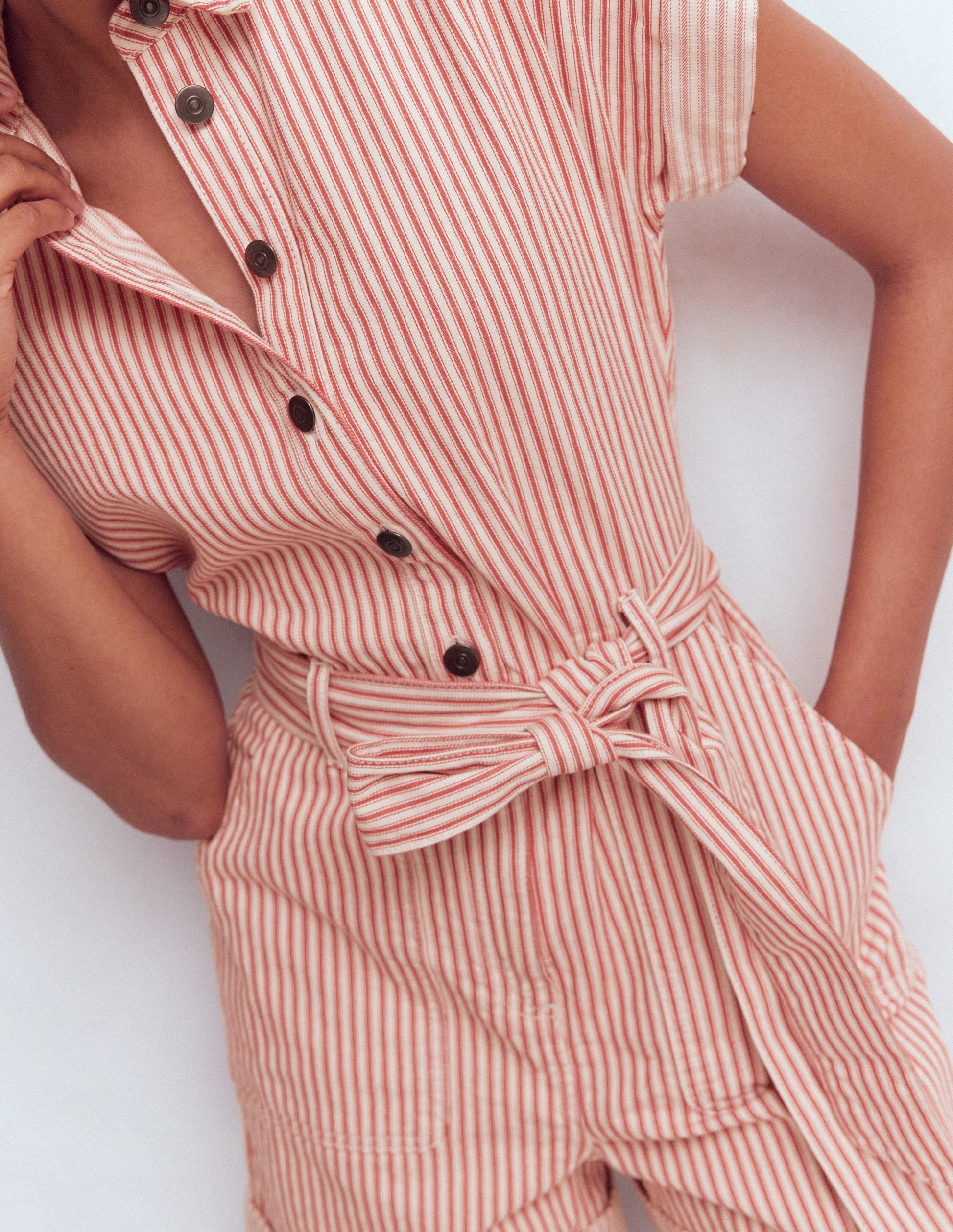 Kay Denim Playsuit-Red Tram Stripe-2