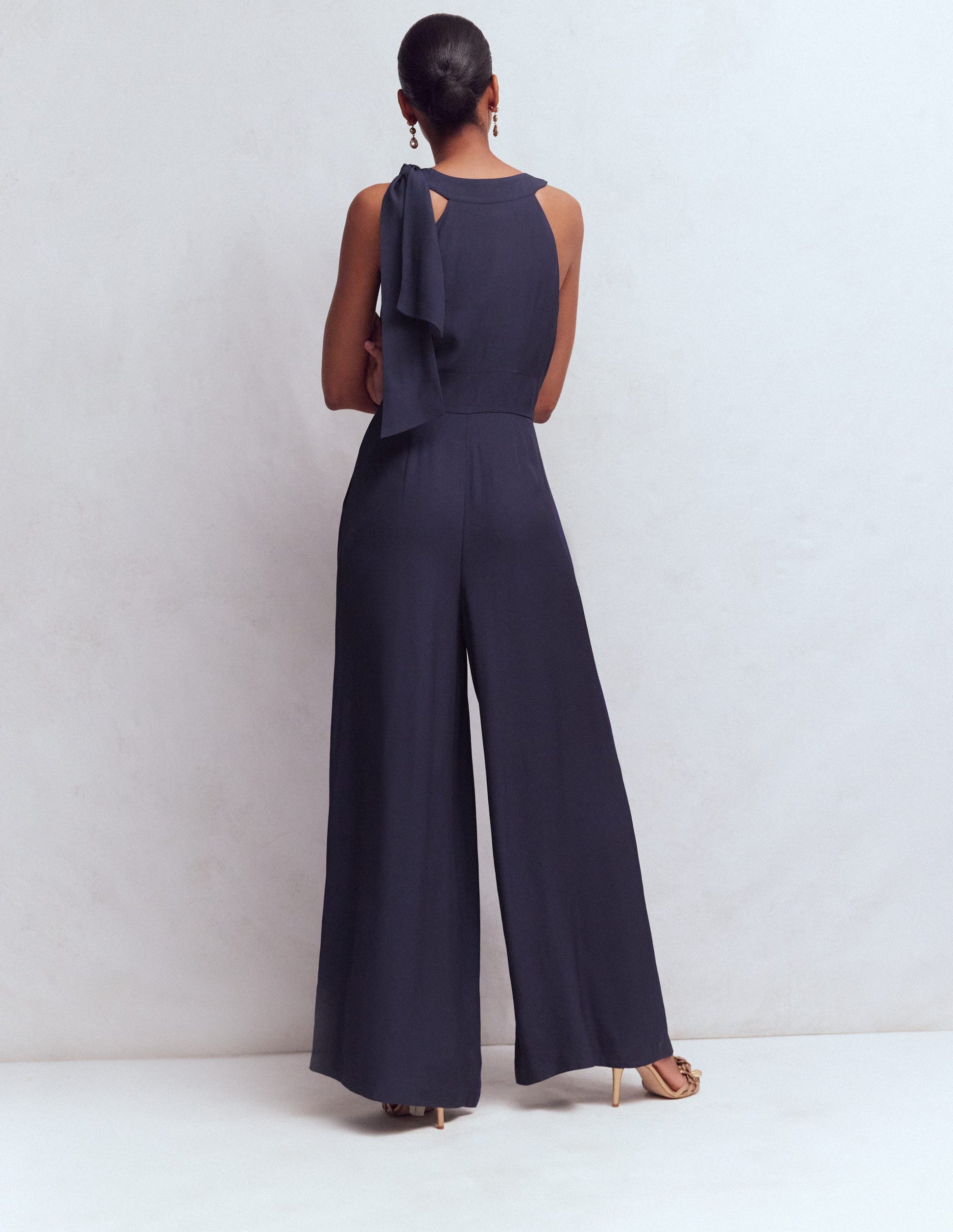 Tie Halter Neck Jumpsuit-Navy-3