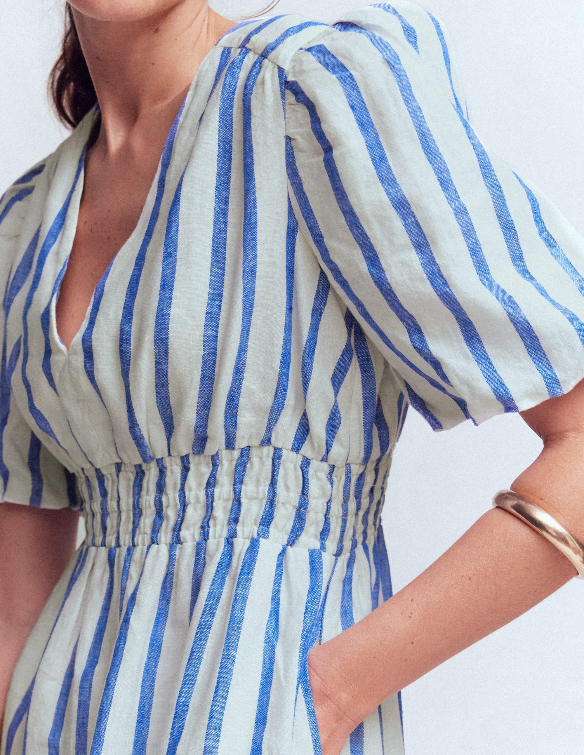 Irene Linen Midi Dress-Blue Stripe - Image 2