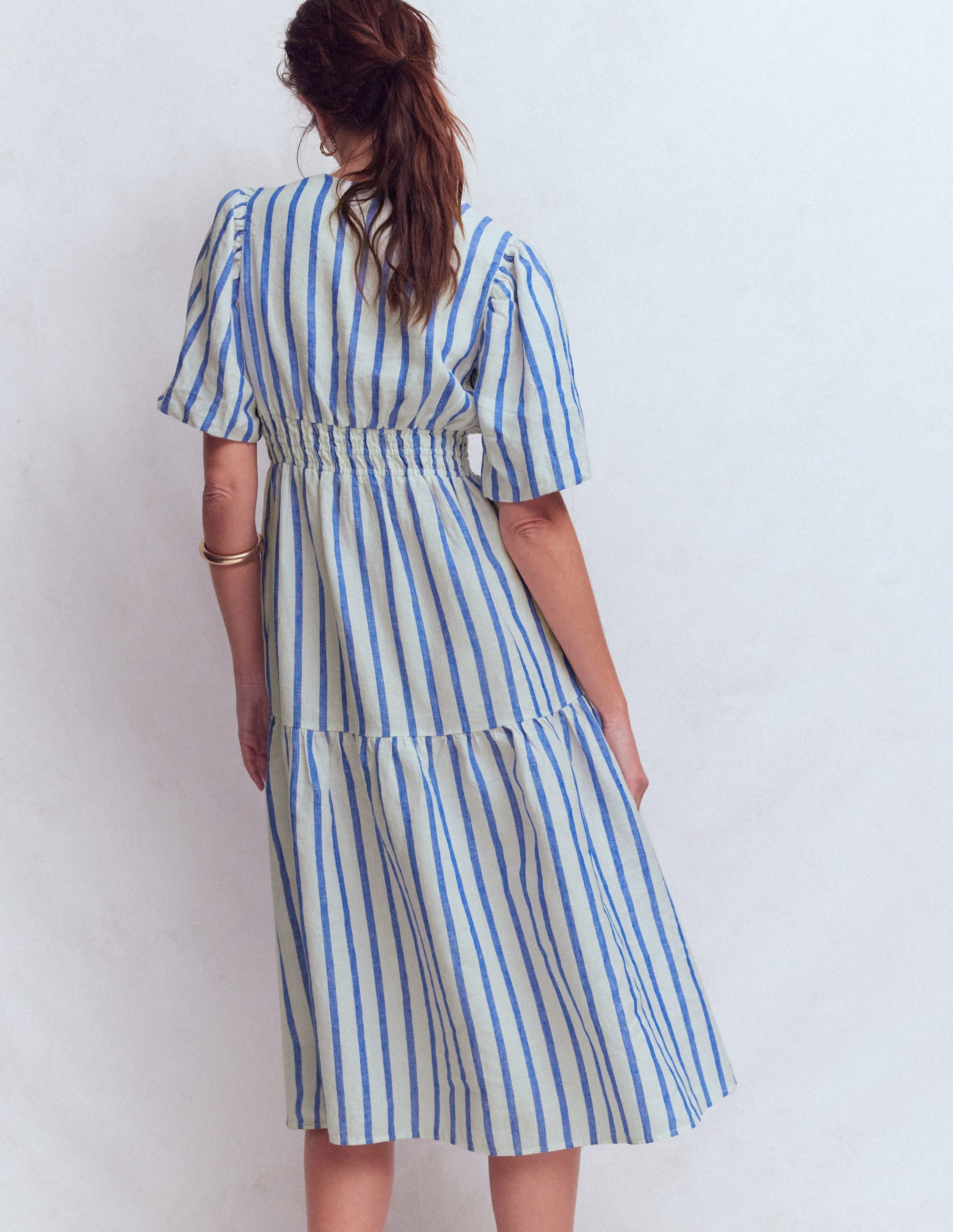 Irene Linen Midi Dress-Blue Stripe - Image 3