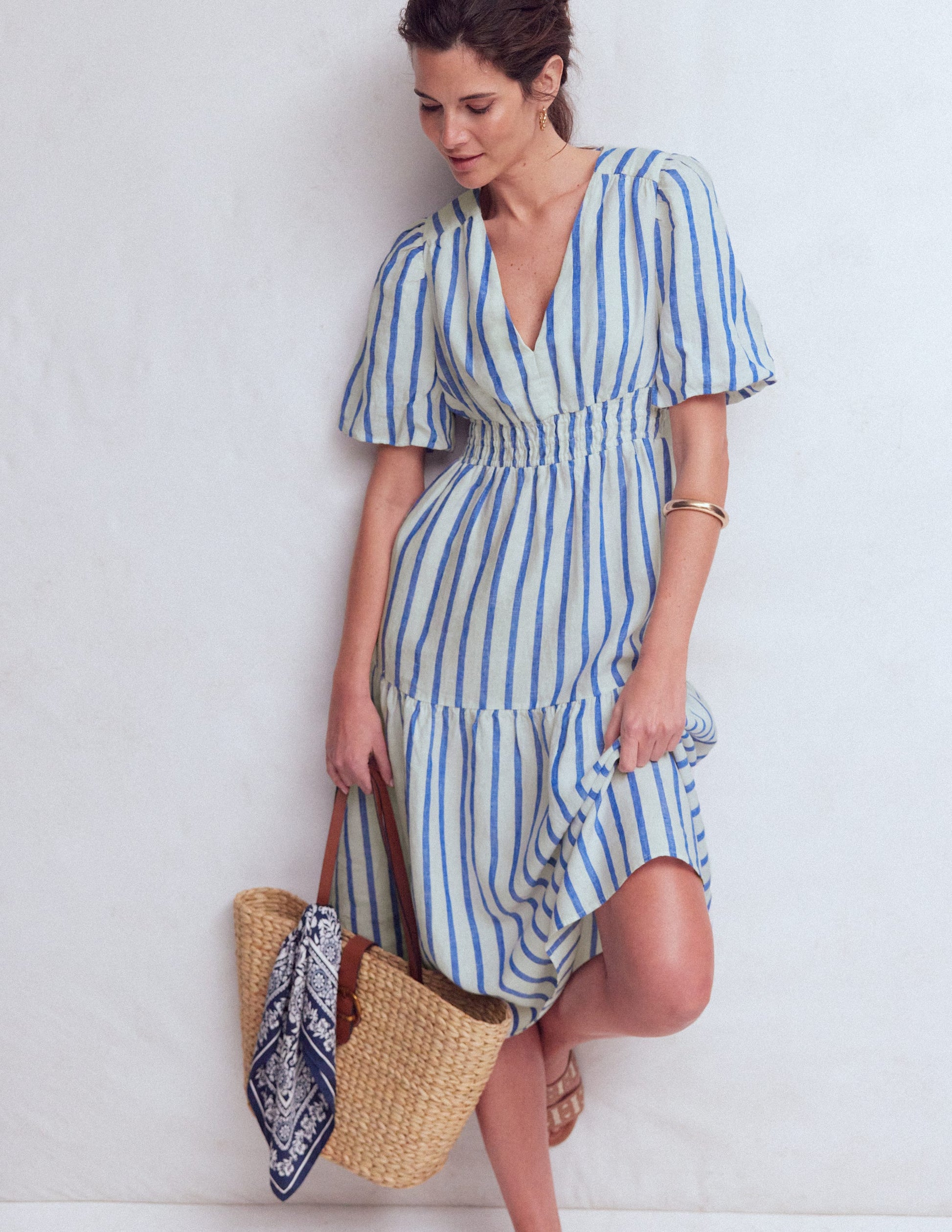 Irene Linen Midi Dress-Blue Stripe-4