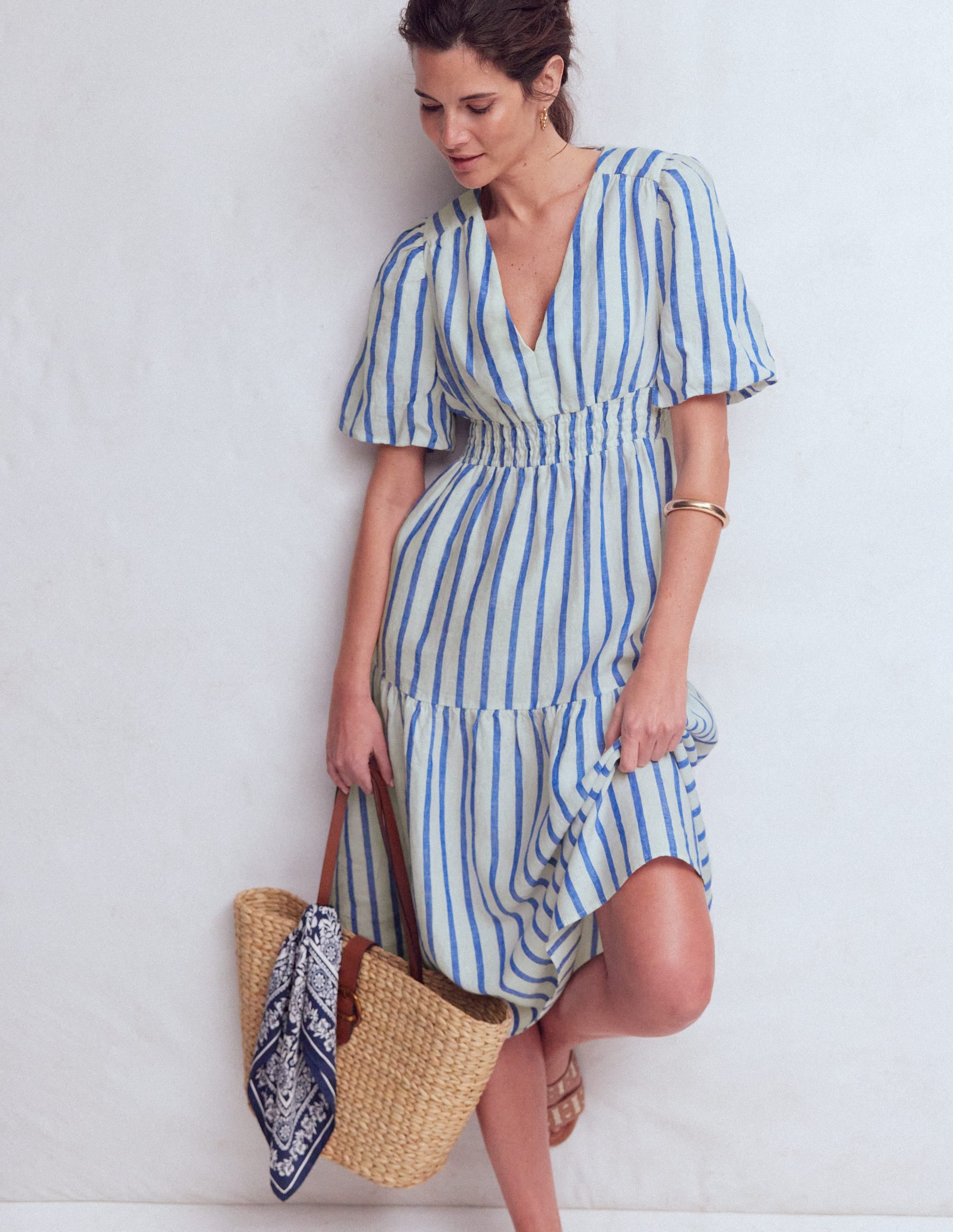 Irene Linen Midi Dress-Blue Stripe - Image 4