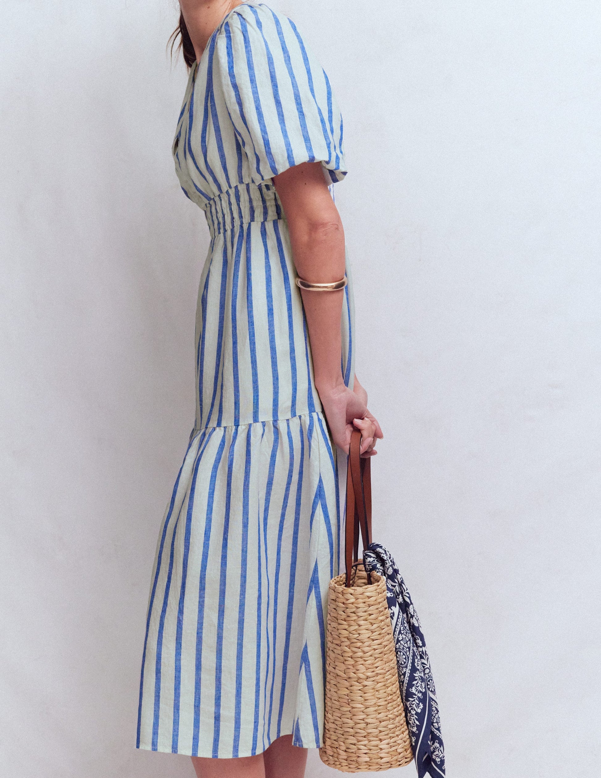 Irene Linen Midi Dress-Blue Stripe-5