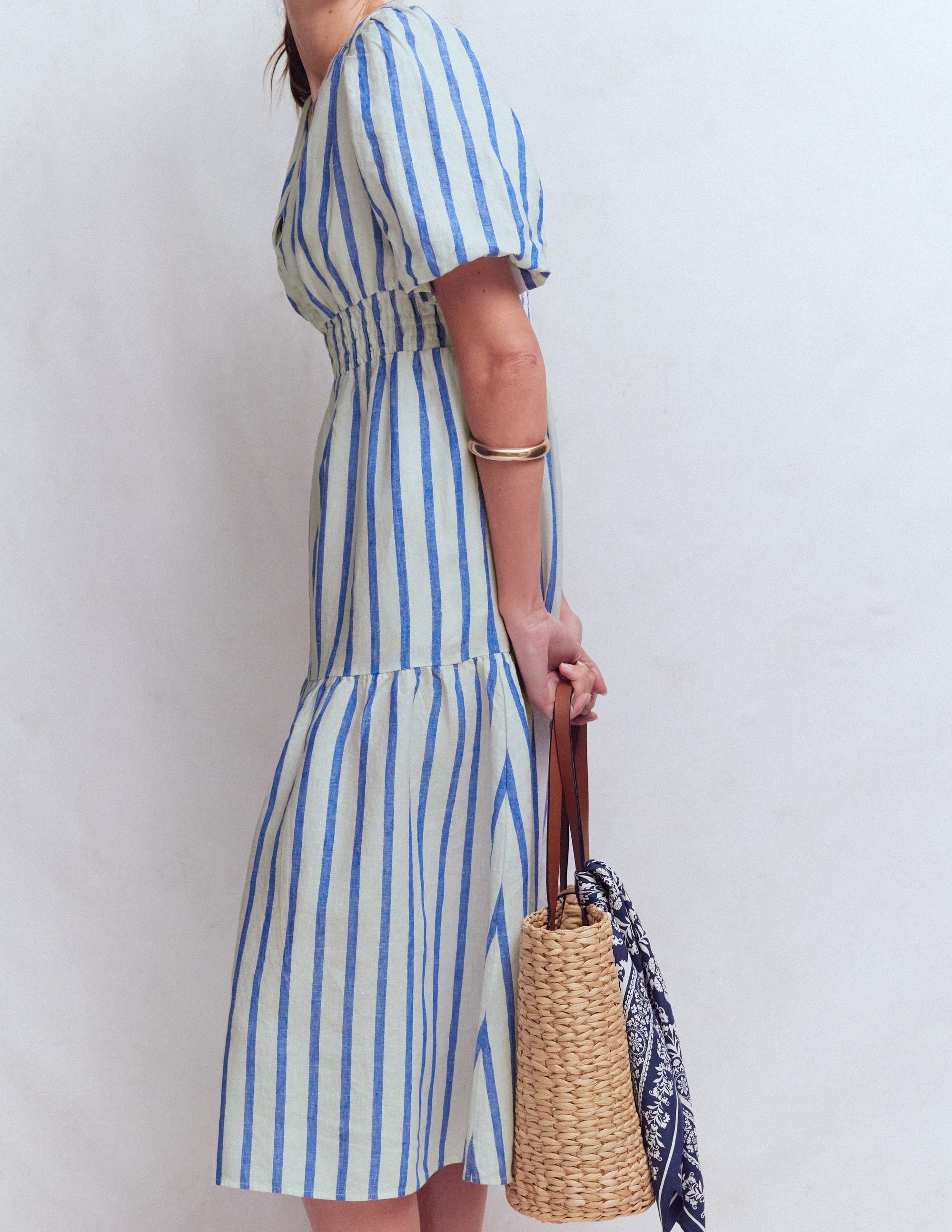 Irene Linen Midi Dress-Blue Stripe - Image 5