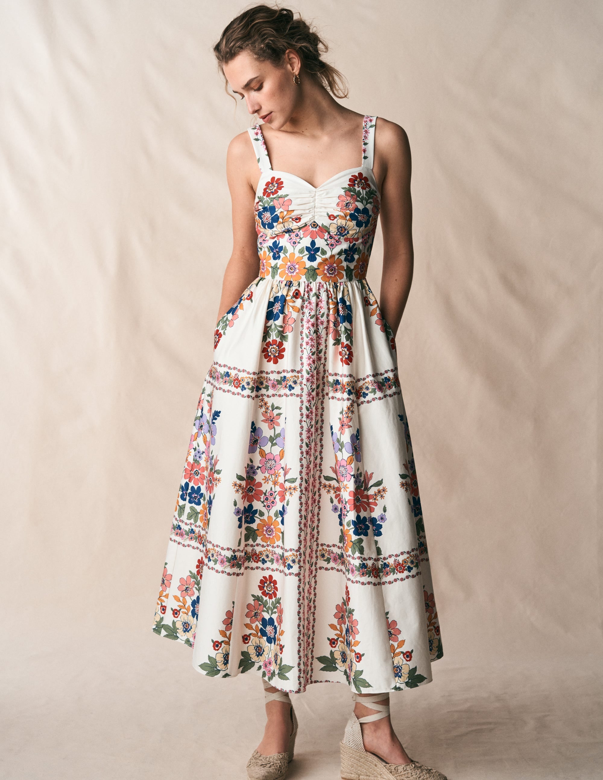 Fit and Flare Midi Dress-Multi Meadow Flowers Lattice - Image 6