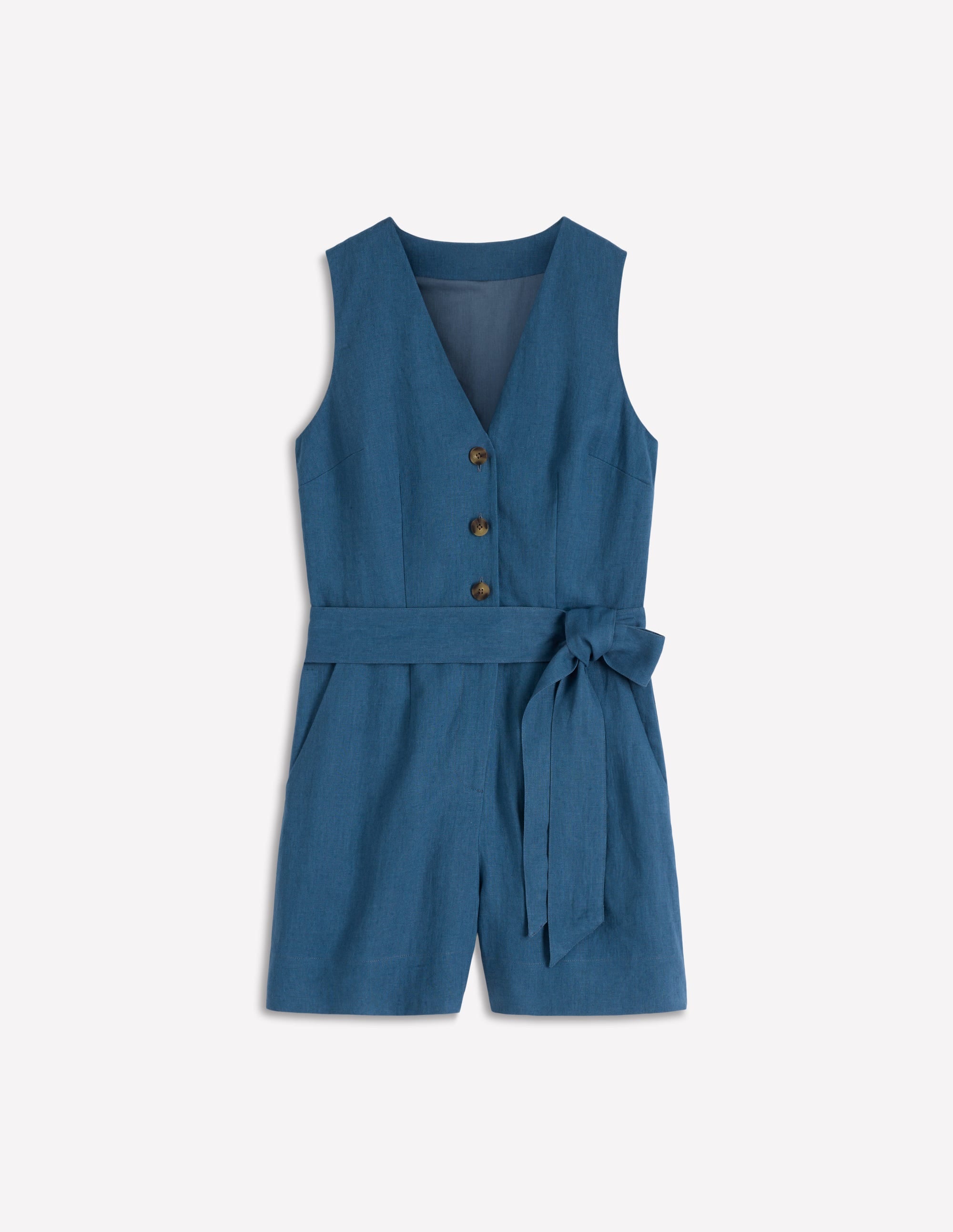 Laura V-neck Linen Playsuit-Tourmaline Blue - Image 5