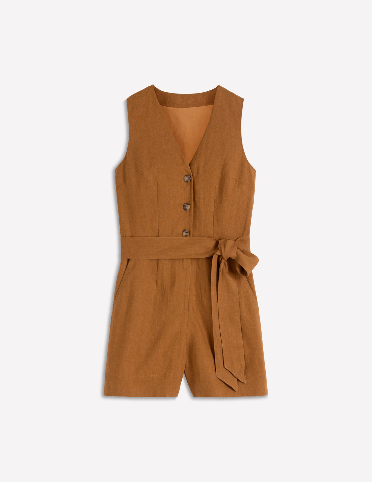Laura V-neck Linen Playsuit-Gingerbread - Image 6