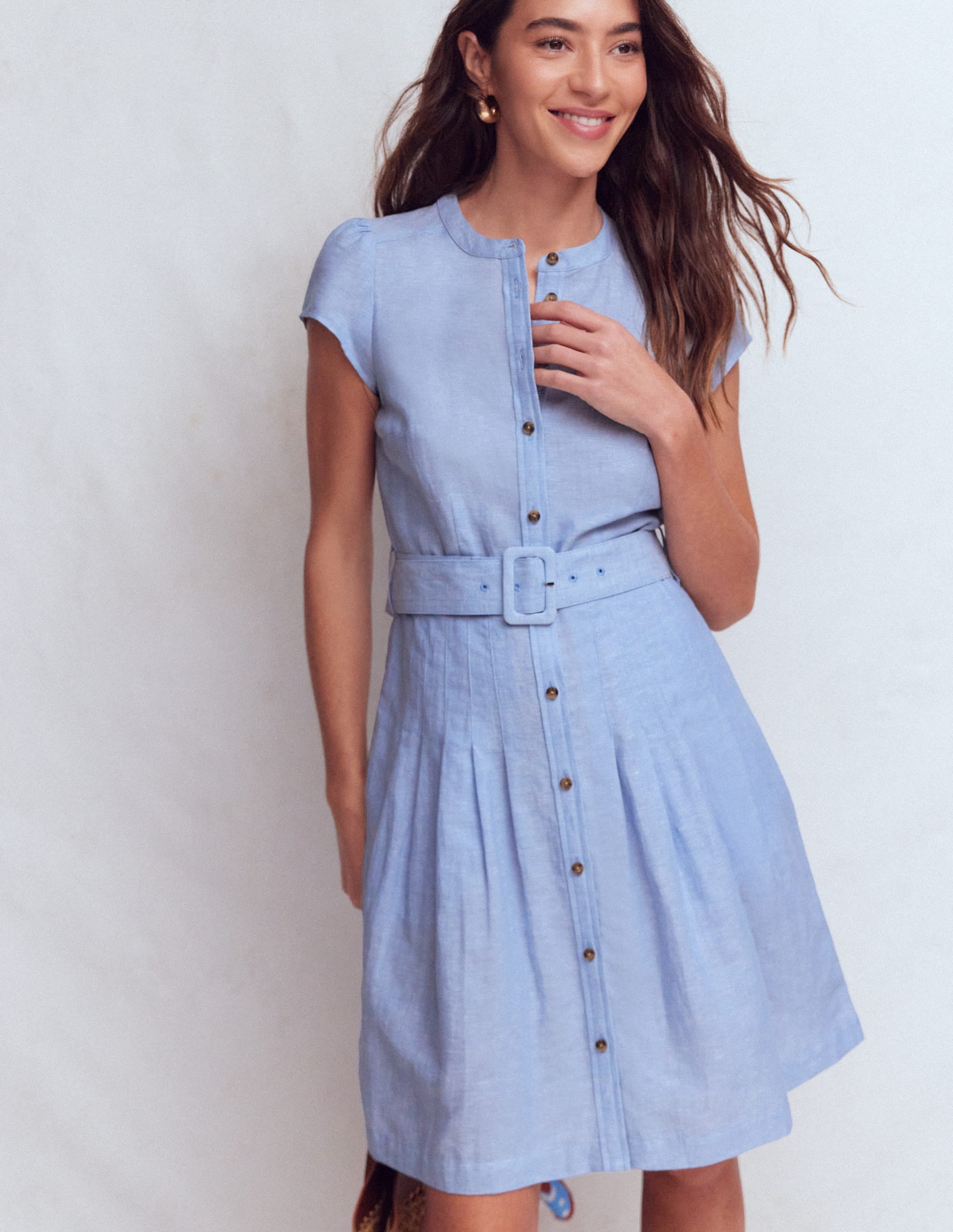 Arabella Short Linen Dress-Chambray - Image 4