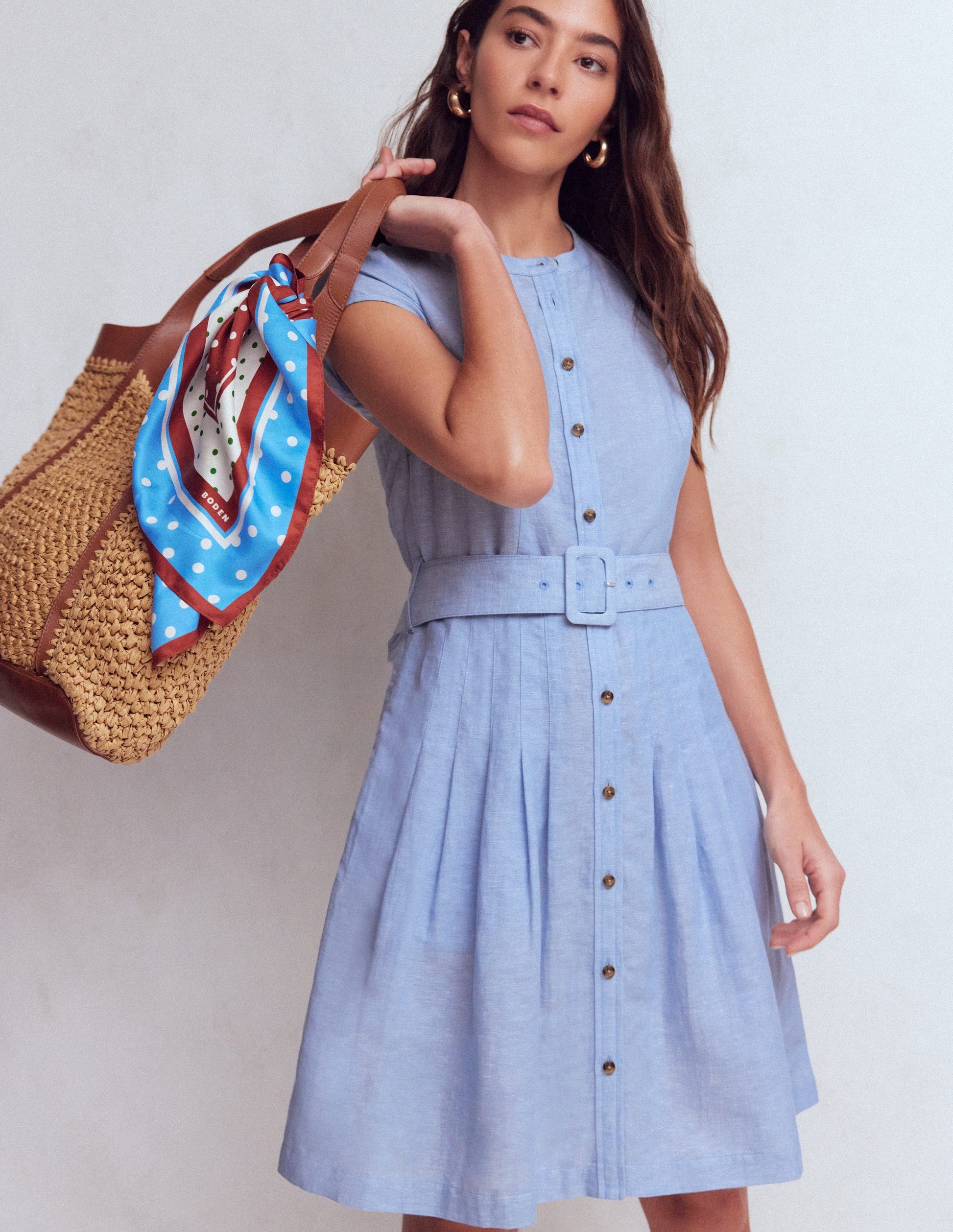 Arabella Short Linen Dress-Chambray-5
