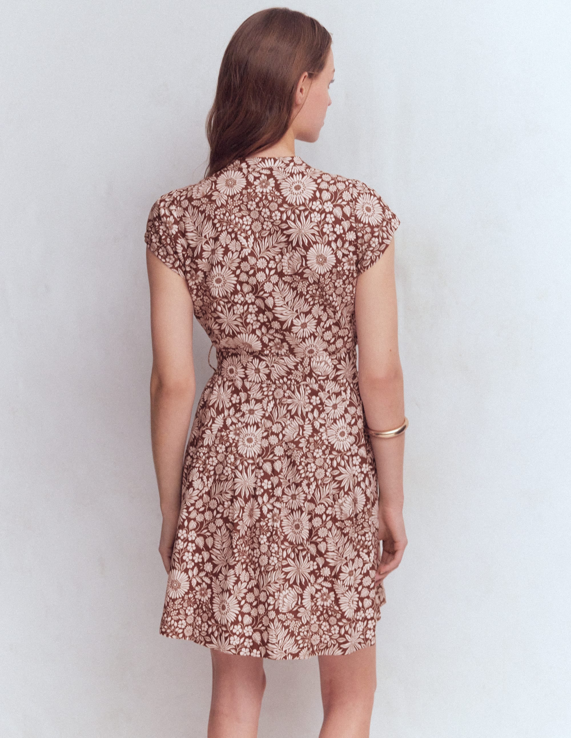 Arabella Short Linen Dress-Brown Flowerbed Bloom - Image 3