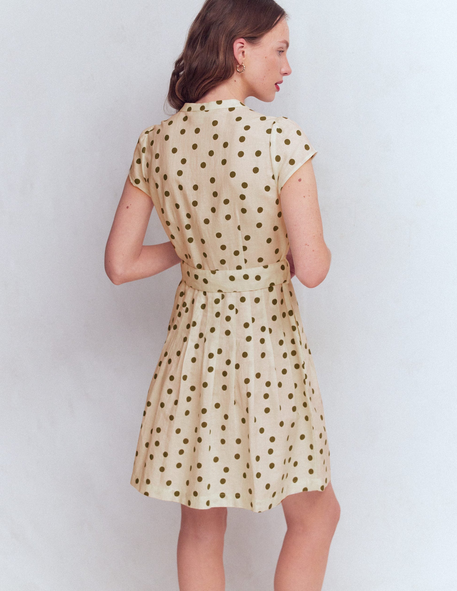 Arabella Short Linen Dress-Ivory Painted Dot Spaced-3