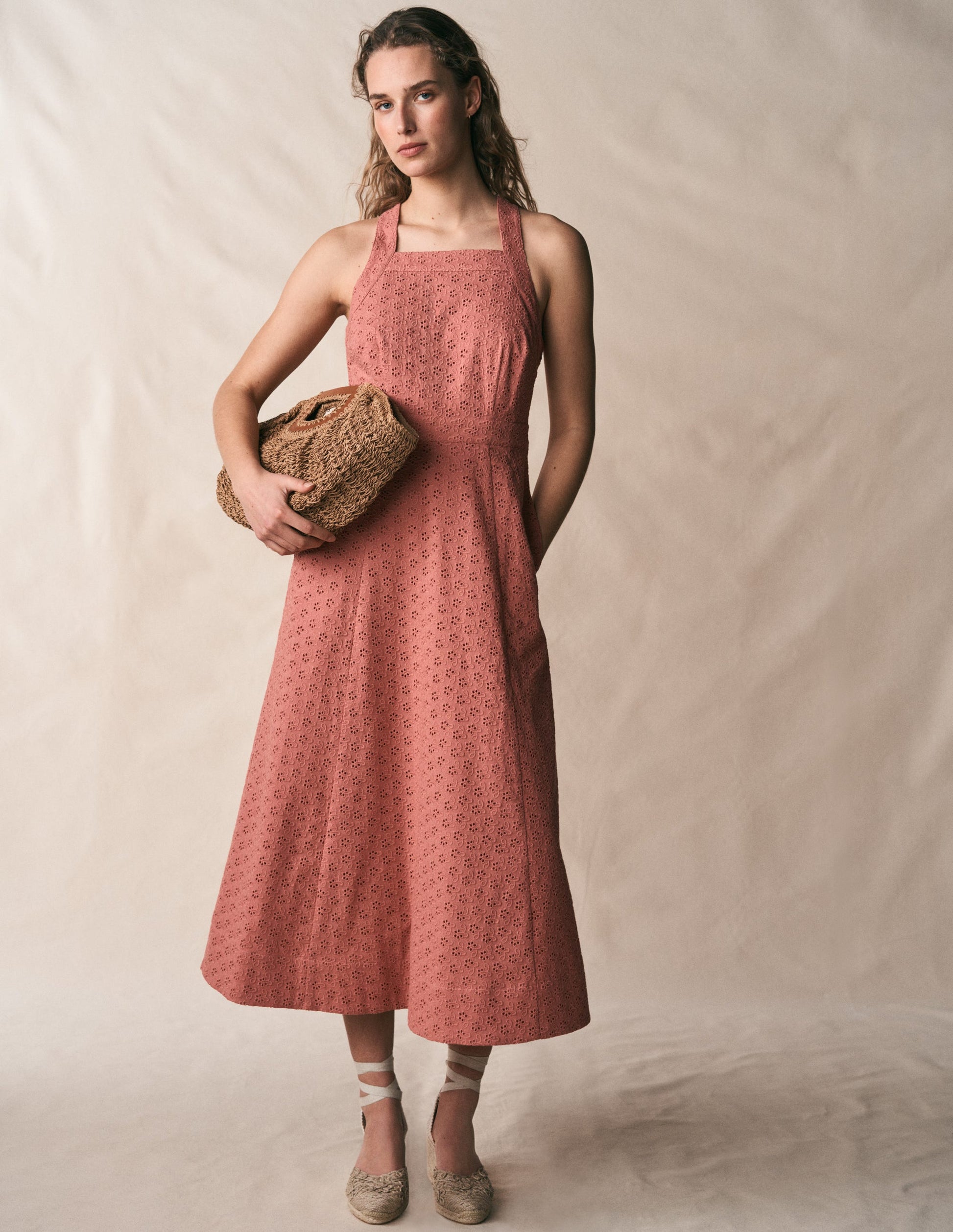 Cross Back Broderie Midi Dress-Vintage Rose Broderie-5