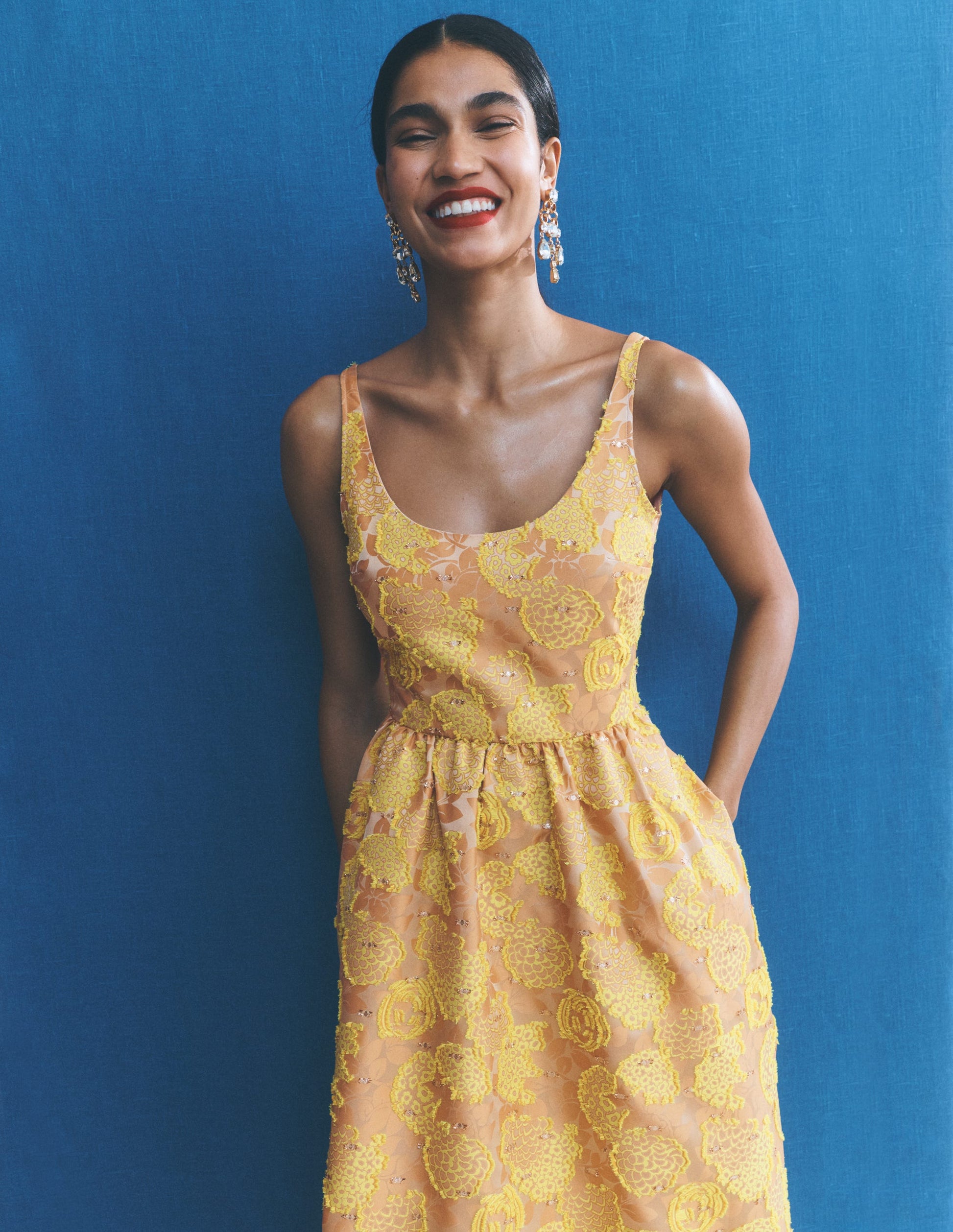 Scoop Neck Jacquard Dress-Yellow Jacquard-8