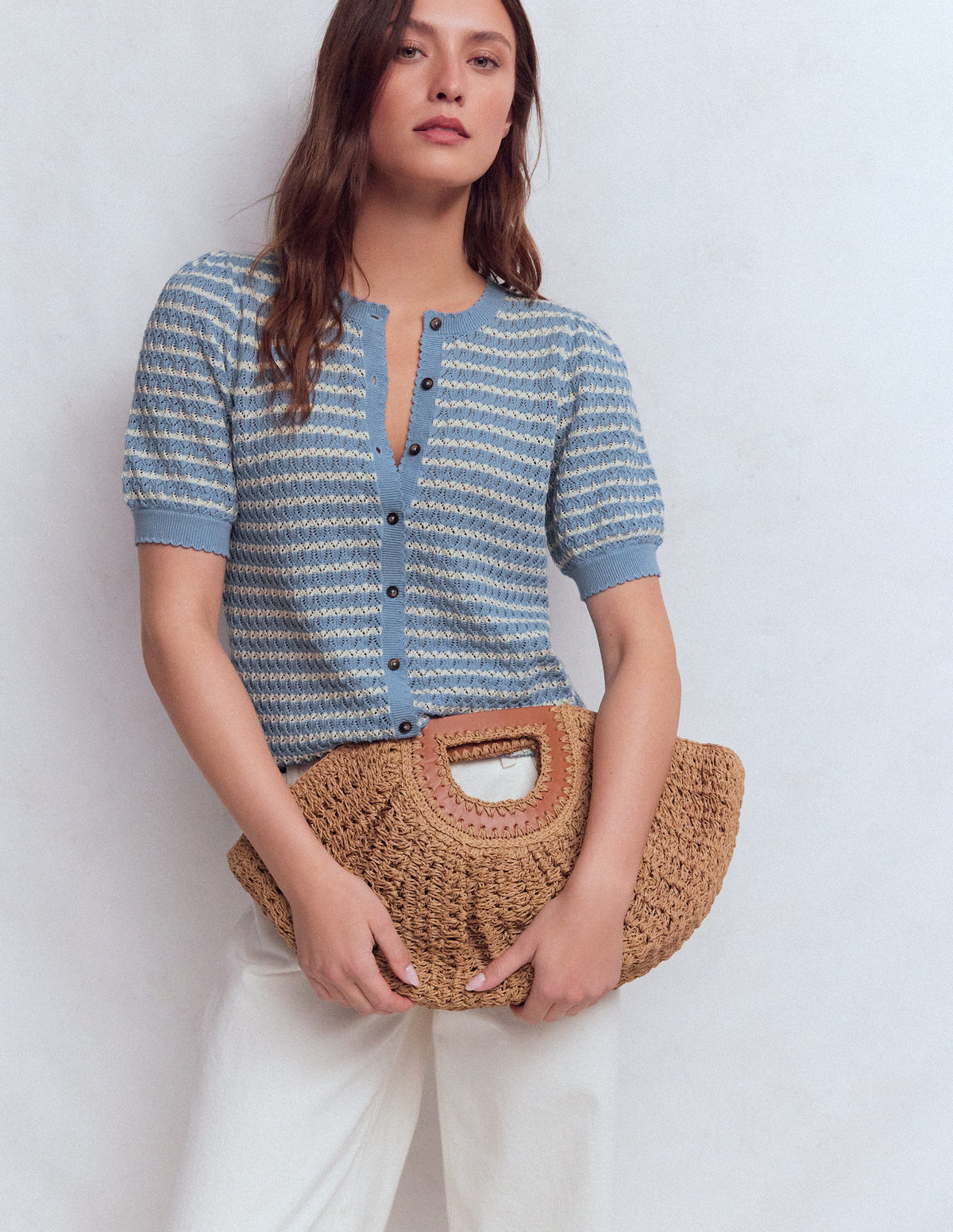 Dot Pointelle Cardigan-Blue Stripe - Image 1