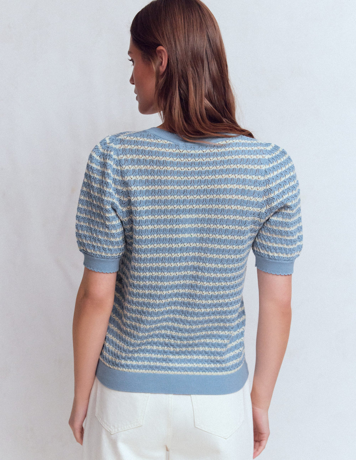 Dot Pointelle Cardigan-Blue Stripe - Image 3